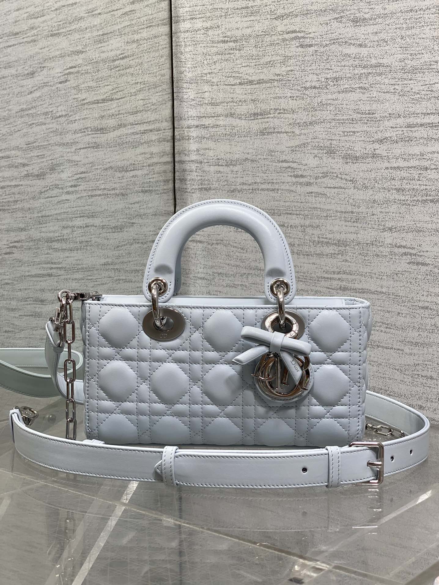 Dior 2026 Bow Lady D-Joy Glacier Blue Cannage Lambskin 286621