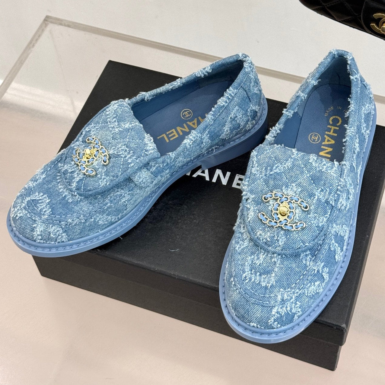 Chanel 2026 Double C High-Heeled Loafers Tweed Sheepskin 826098