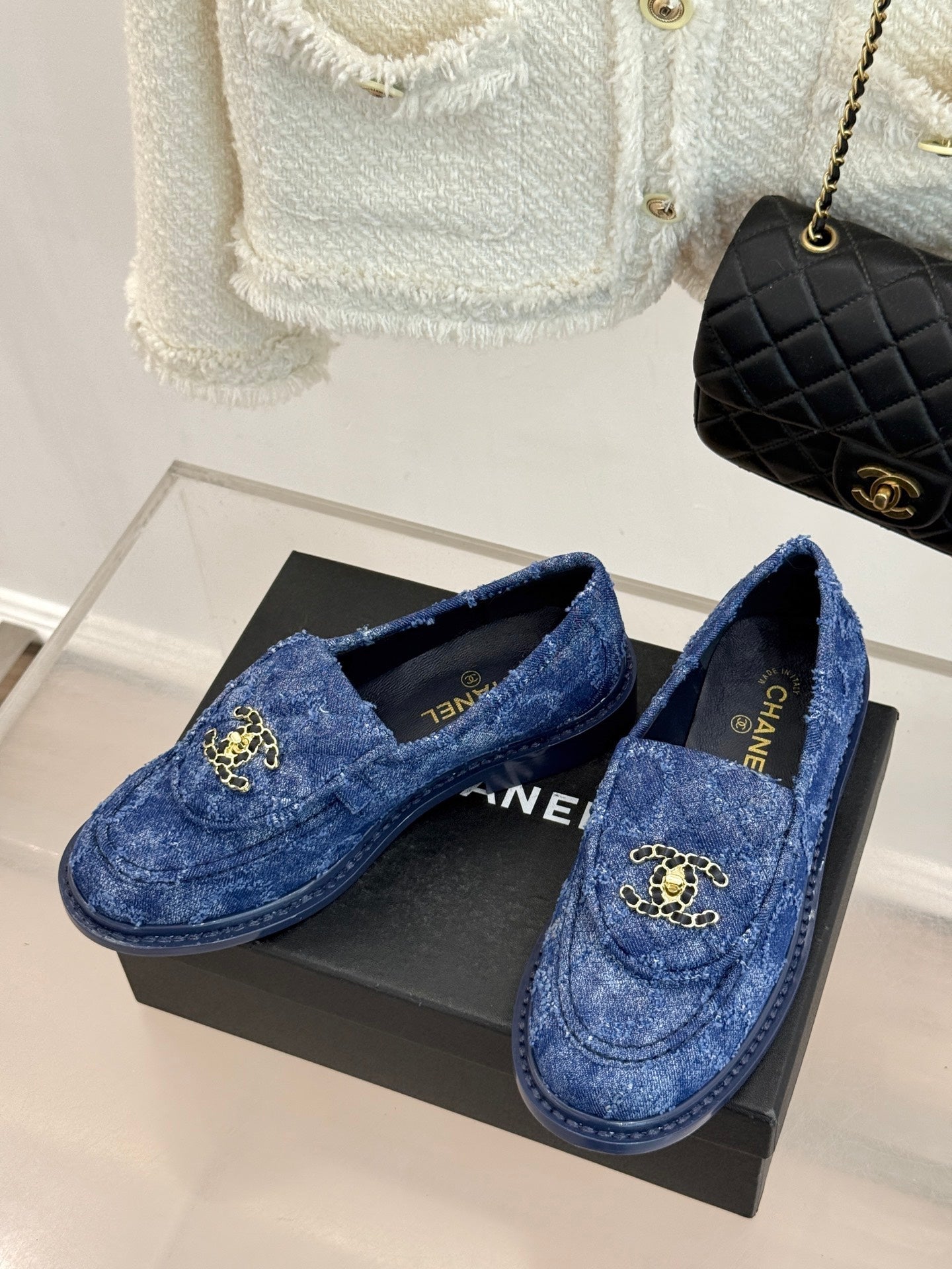 Chanel 2026 Double C High-Heeled Loafers Tweed Sheepskin 826098