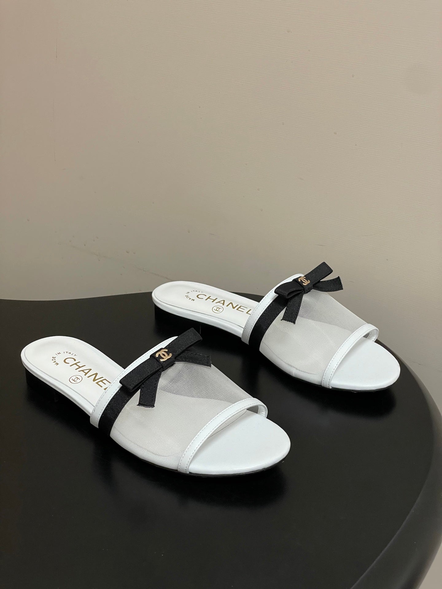 CC 2026 Sandal Bow Mesh Calfskin