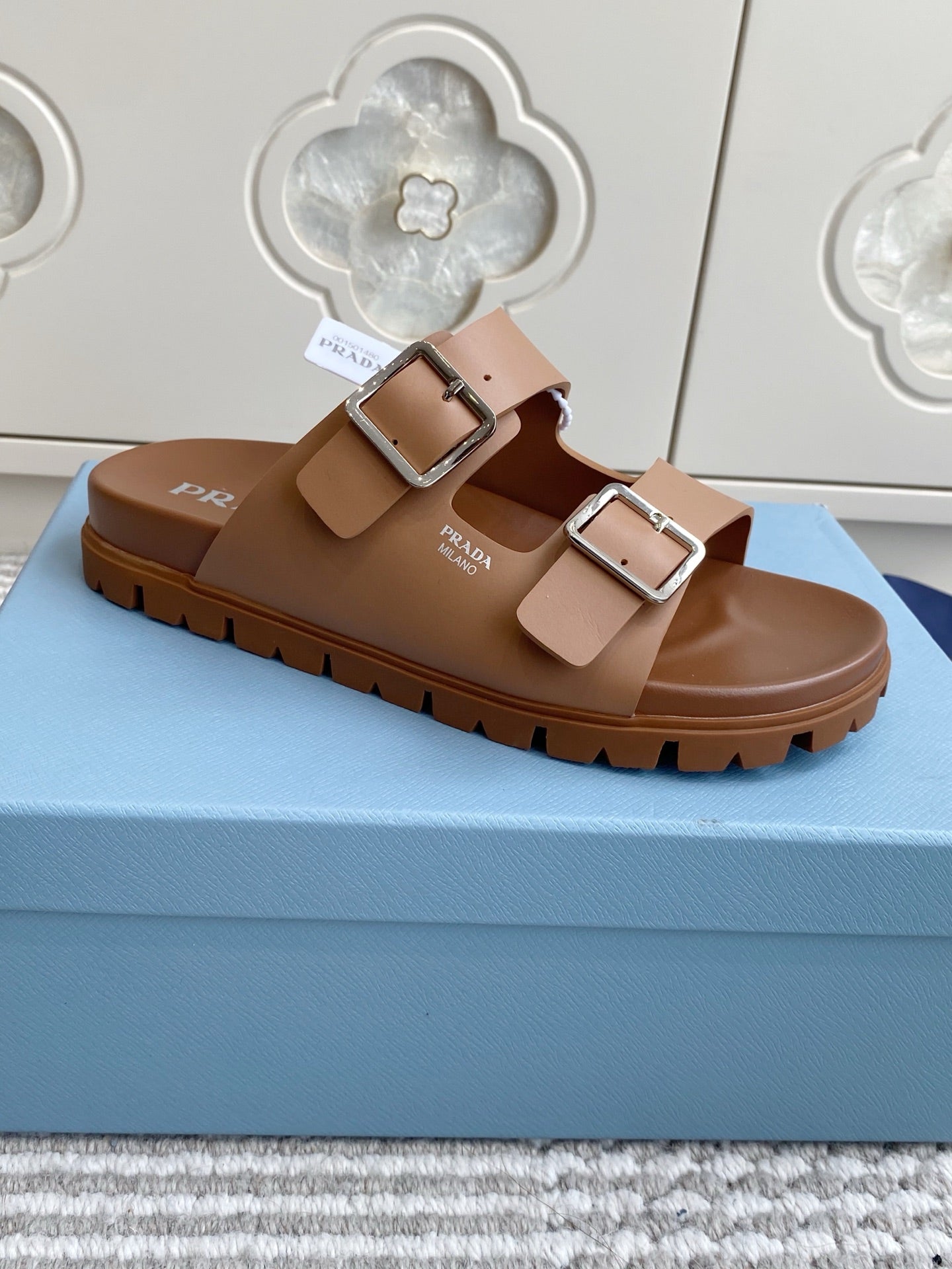 Prada 2026 Double-Strap Buckle Platform Sandals Leather 778938