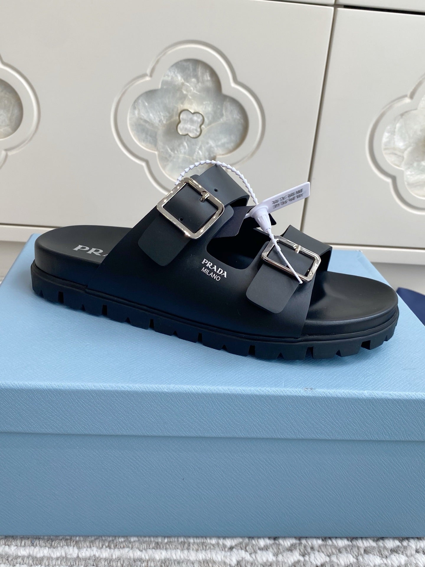 Prada 2026 Double-Strap Buckle Platform Sandals Leather 778938