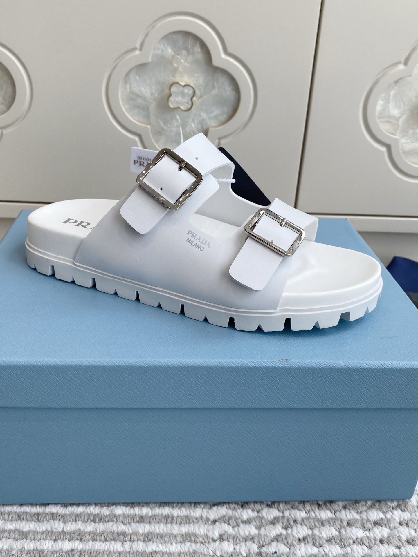 Prada 2026 Double-Strap Buckle Platform Sandals Leather 778938