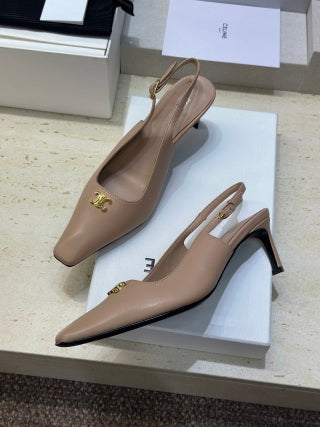 Celine 26 Slingback Pumps Triomphe Logo 65mm Leather 762631