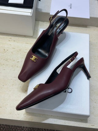 Celine 26 Slingback Pumps Triomphe Logo 65mm Leather 762631