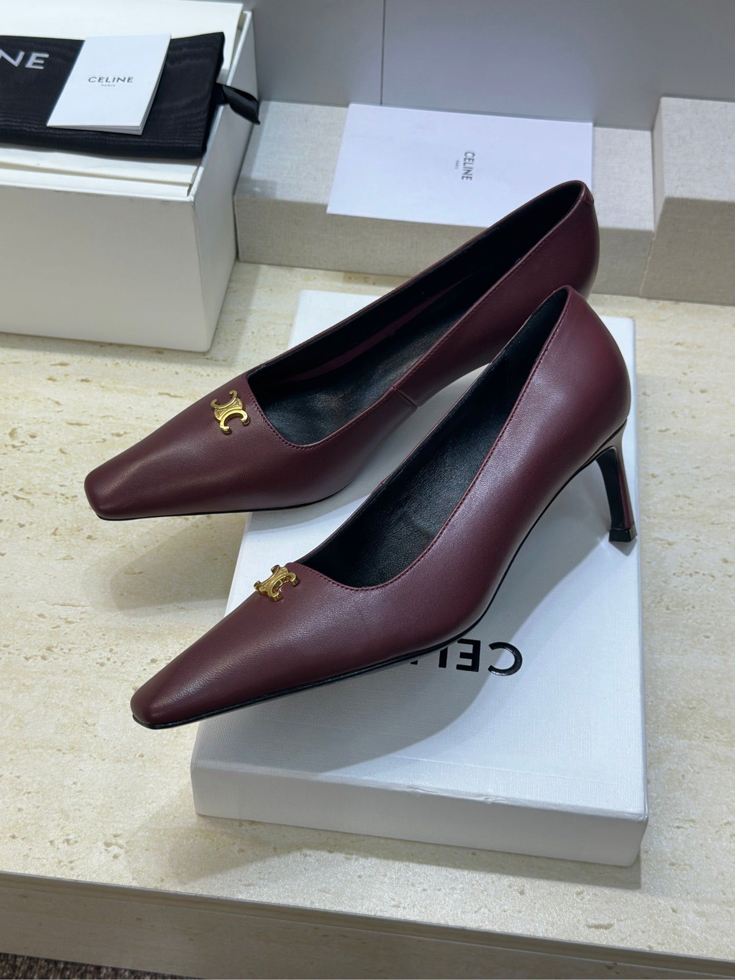 Celine 26 High-Heeled Sandals Triomphe Logo 65mm Leather 762639