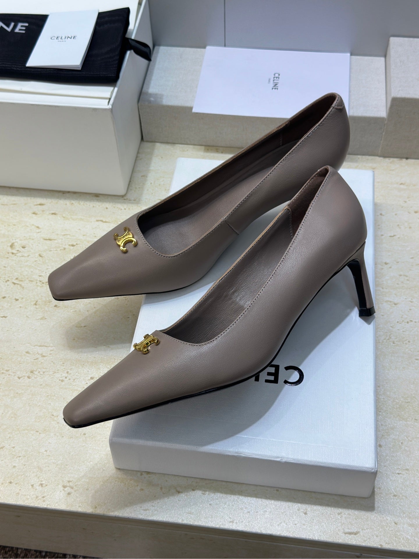 Celine 26 High-Heeled Sandals Triomphe Logo 65mm Leather 762639