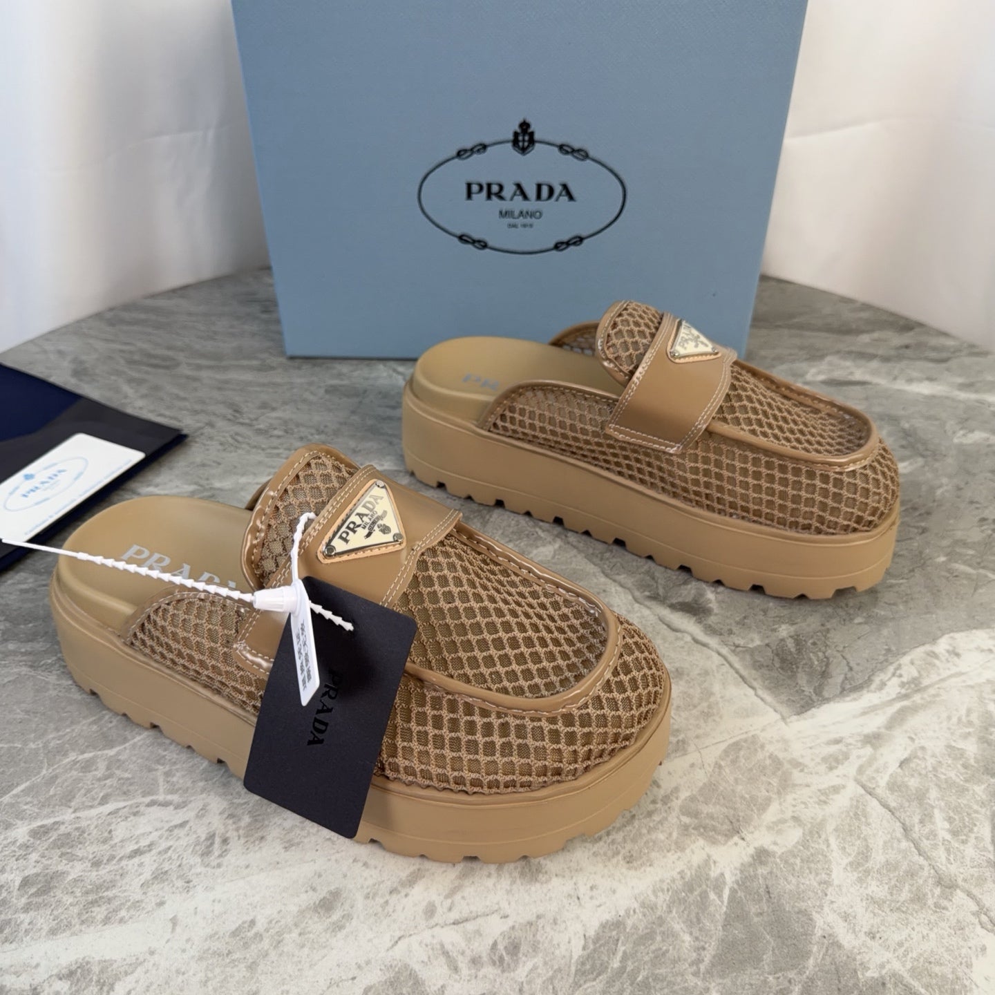 Prada 2026 Platform Mules 45mm Raffia Leather 789434