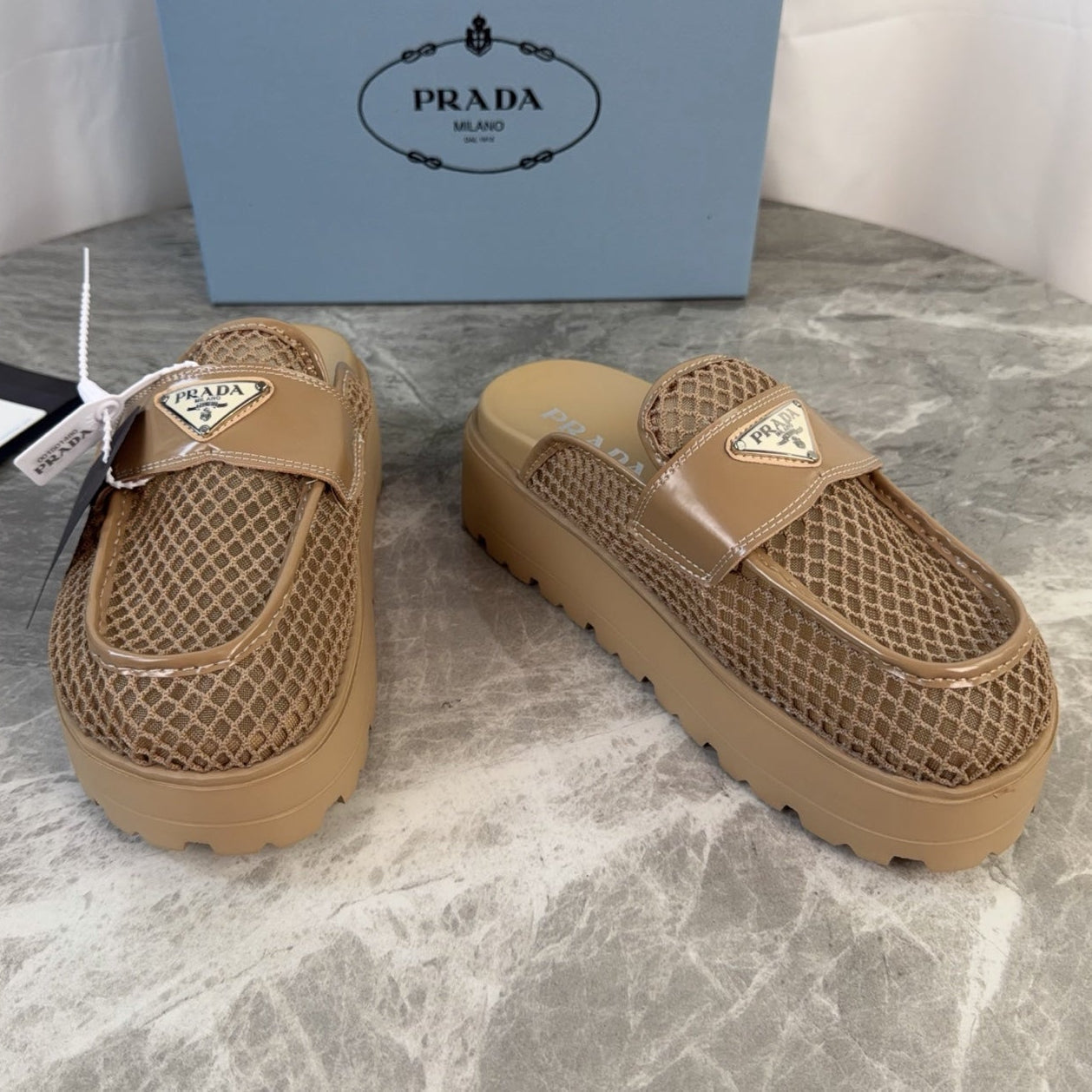 Prada 2026 Platform Mules 45mm Raffia Leather 789434