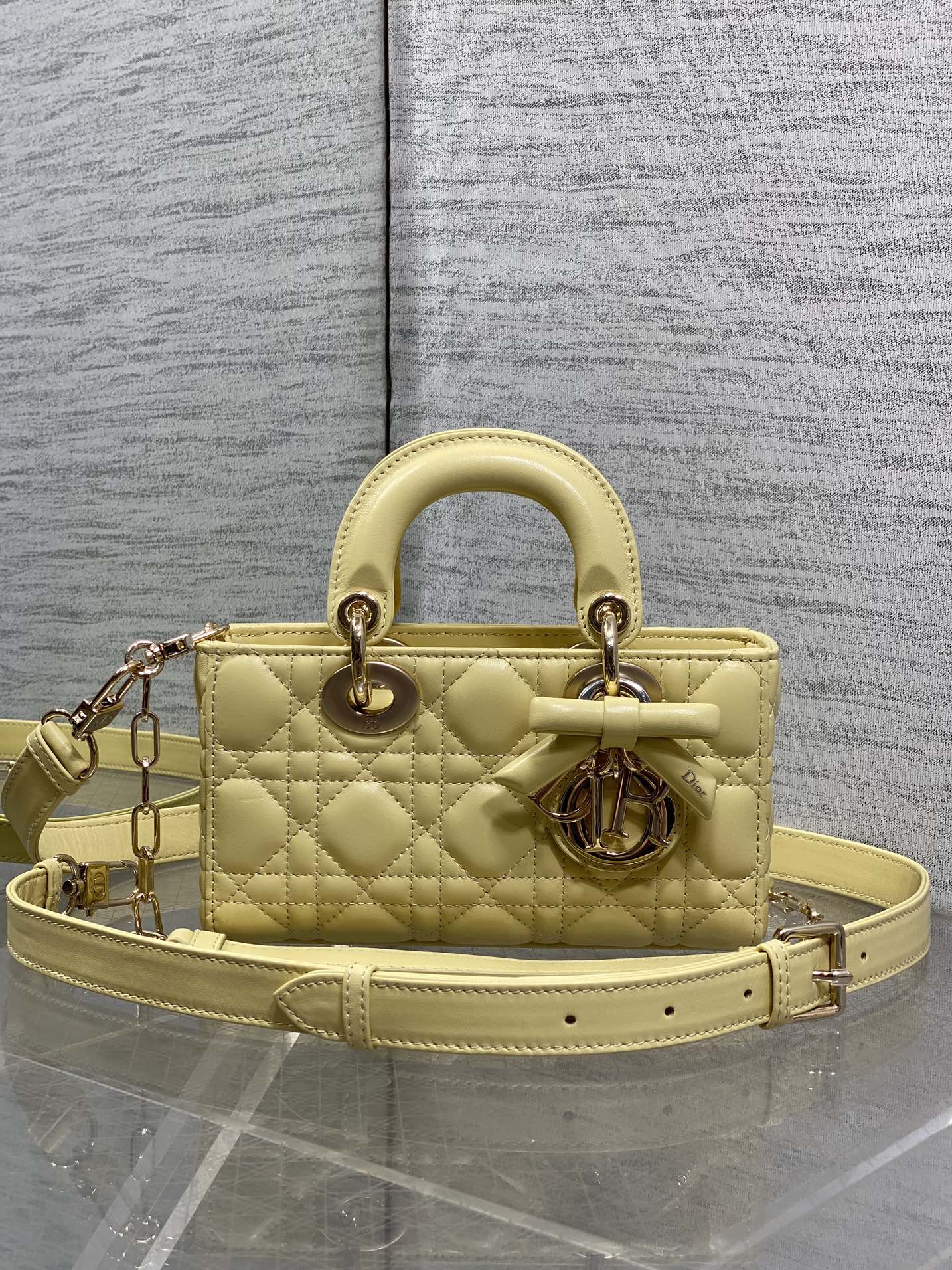 Dior 2026 Bow Lady D-Joy Yellow Cannage Lambskin With Light Gold 286555