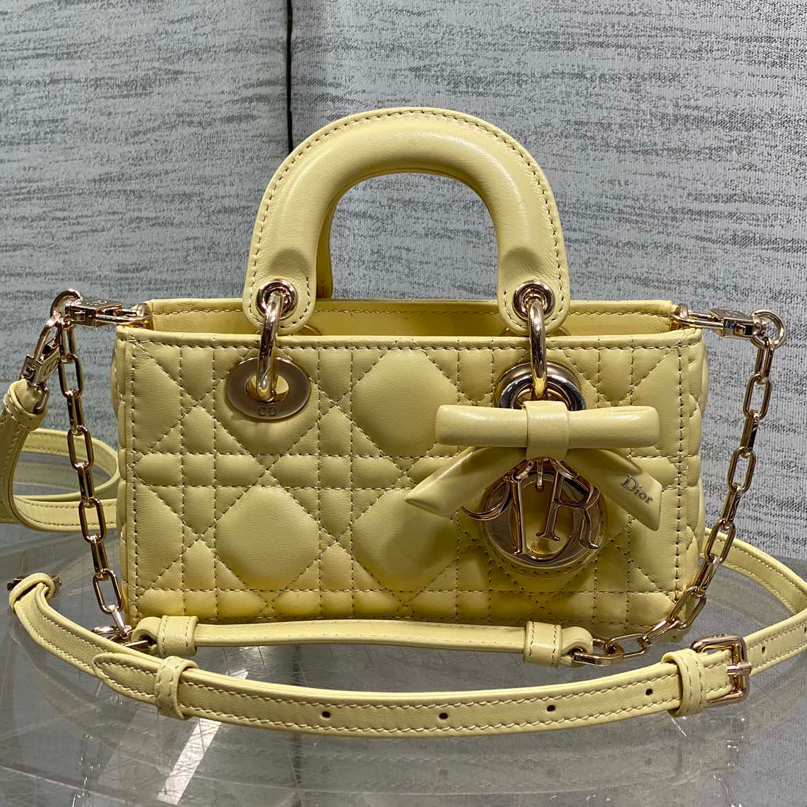 Dior 2026 Bow Lady D-Joy Yellow Cannage Lambskin With Light Gold 286555