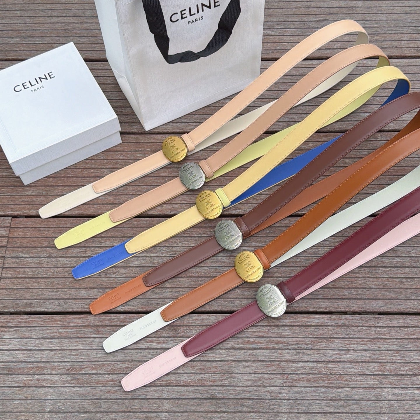 Celine 2026 Double-sided Belt 2.5cm Cowhide Gold Silver Buckle