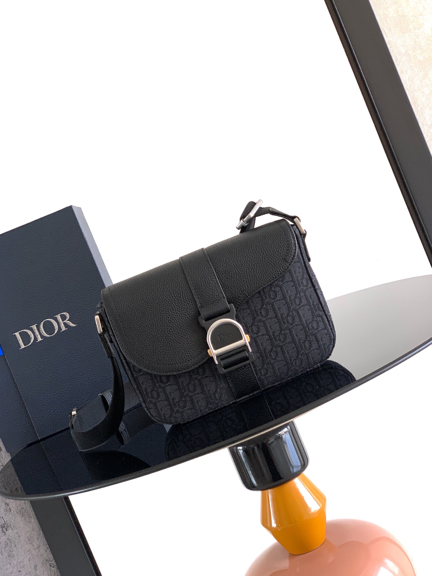 Dior 2026 Heritage Saddle Flap Messenger Bag 23cm Fabric Leather