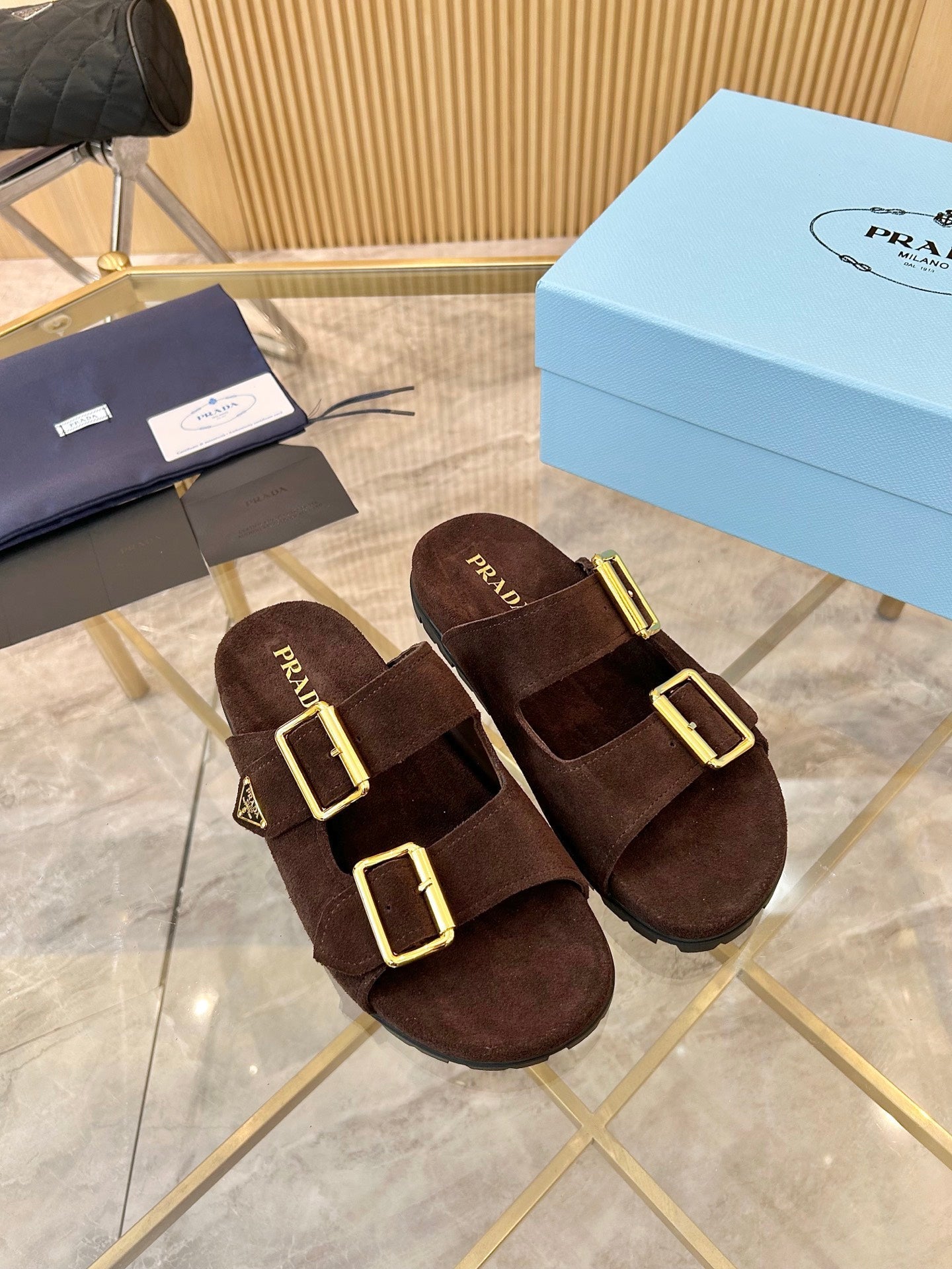 Prada 2026 Retro Triangle-Logo Sandals Suede 778905