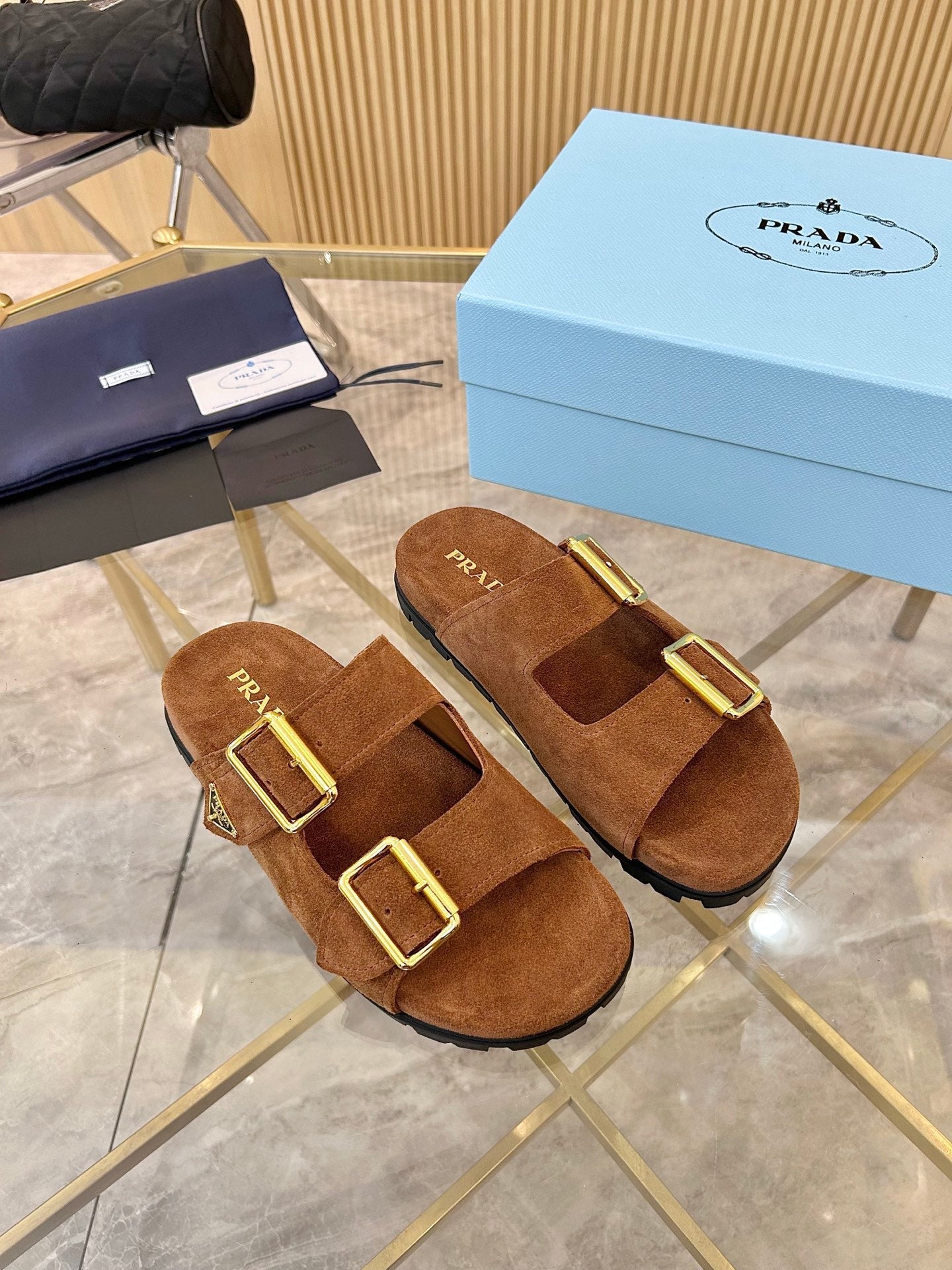 Prada 2026 Retro Triangle-Logo Sandals Suede 778905