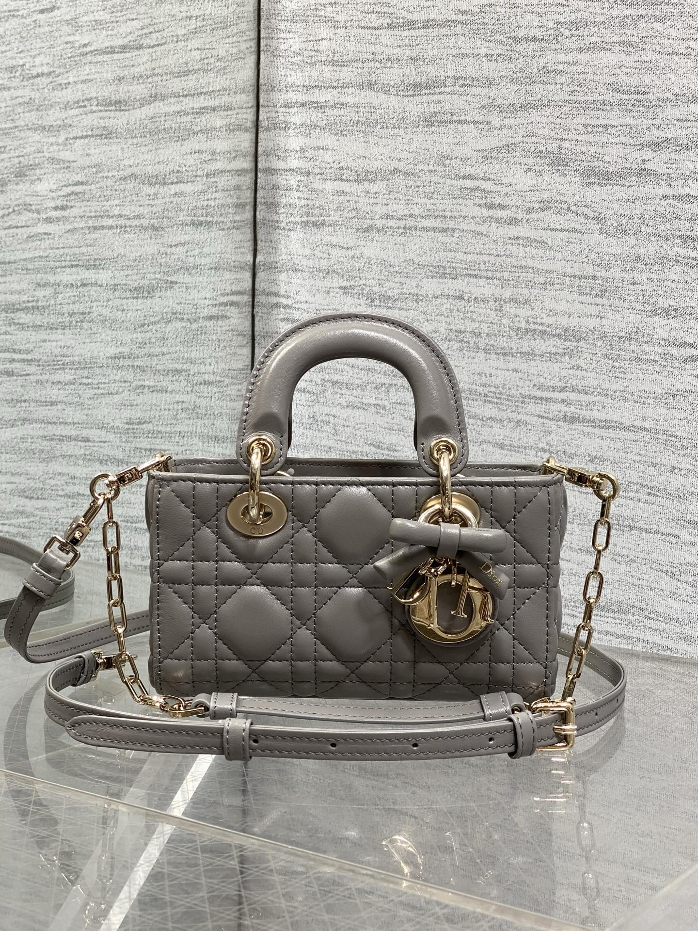 Dior 2026 Bow Lady D-Joy Grey Cannage Lambskin 286461