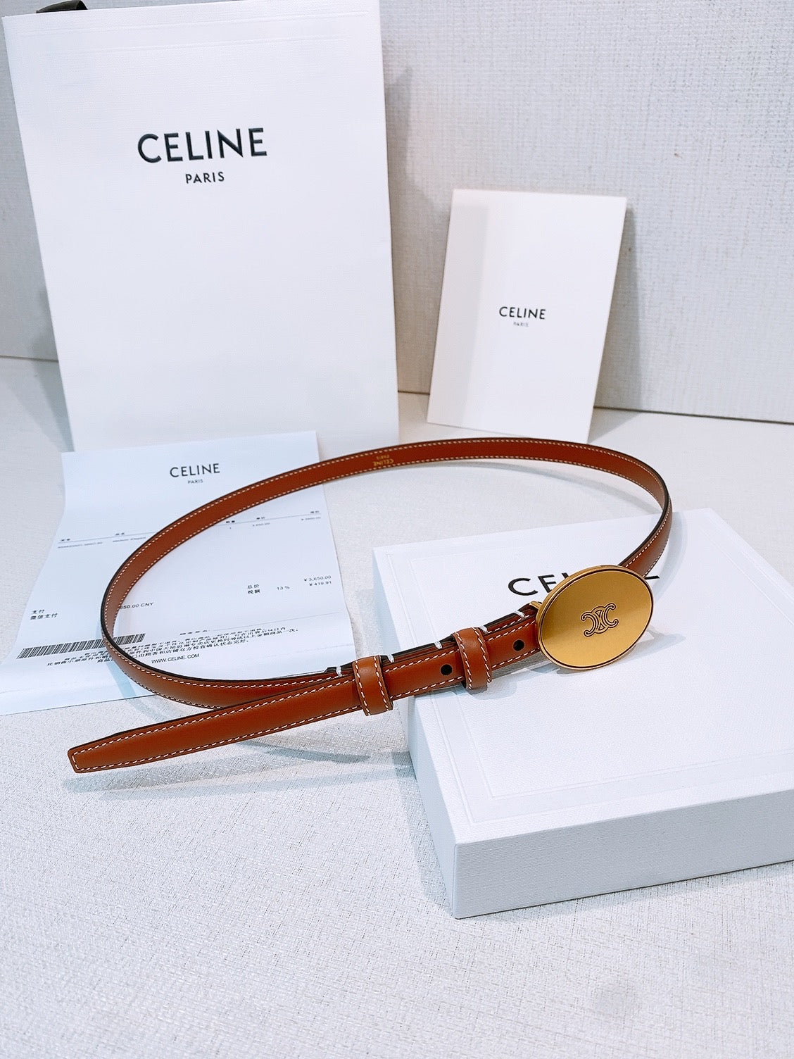 Celine 2026 Leather Belt 1.3cm With Gold-plated Triomphe Buckle