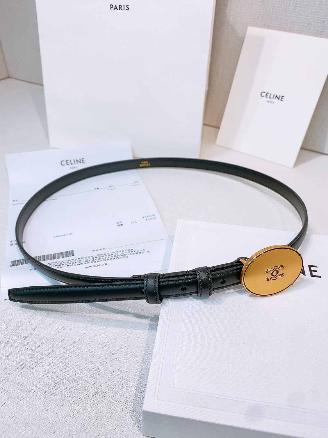 Celine 2026 Leather Belt 1.3cm With Gold-plated Triomphe Buckle