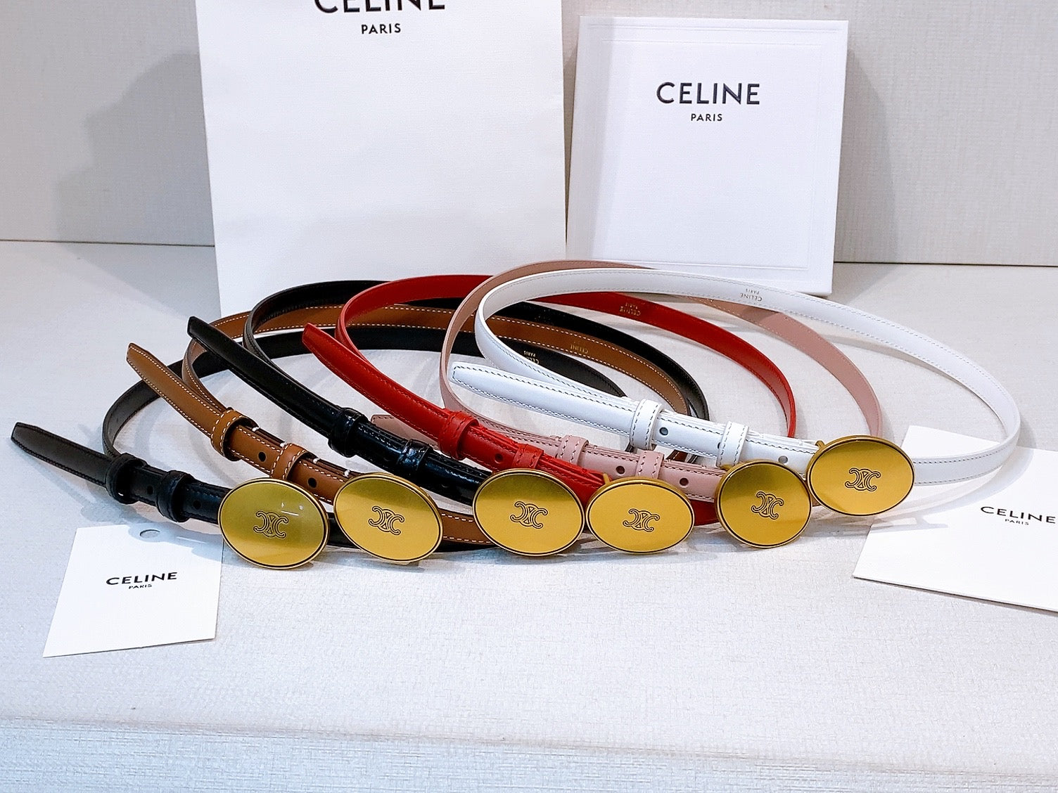 Celine 2026 Leather Belt 1.3cm With Gold-plated Triomphe Buckle