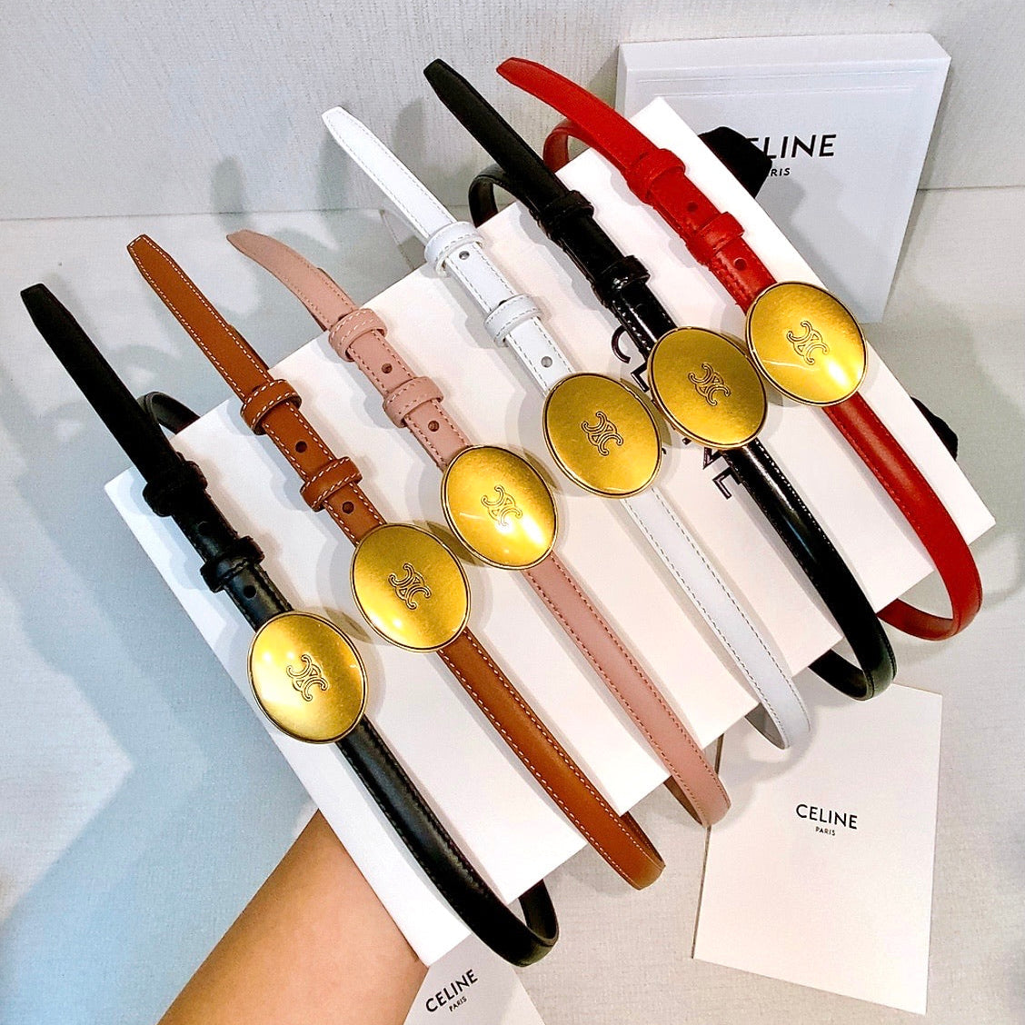 Celine 2026 Leather Belt 1.3cm With Gold-plated Triomphe Buckle