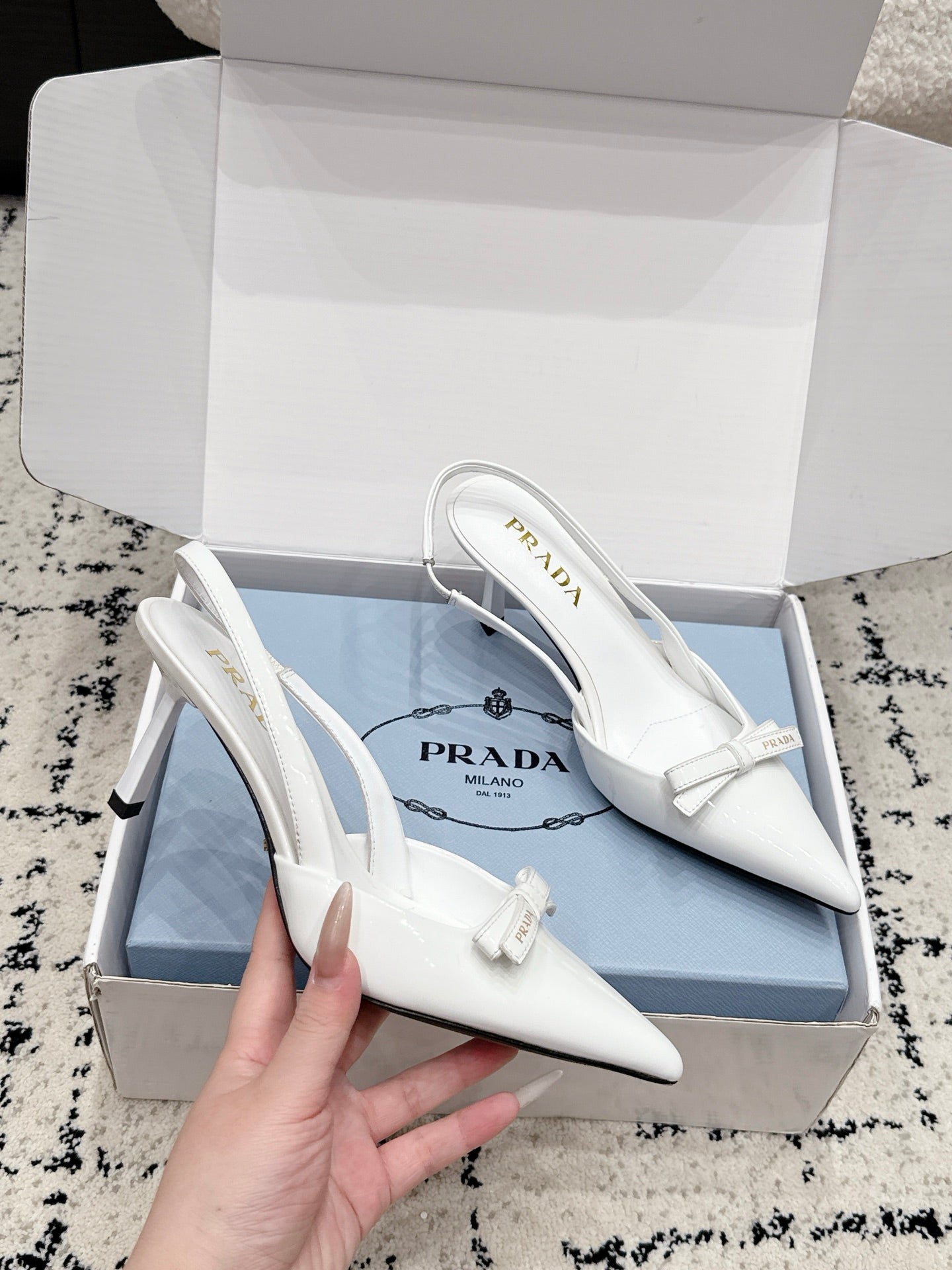 Prada 2026 Bow-Tie Open Sling Back 85mm Cowhide Leather 769840