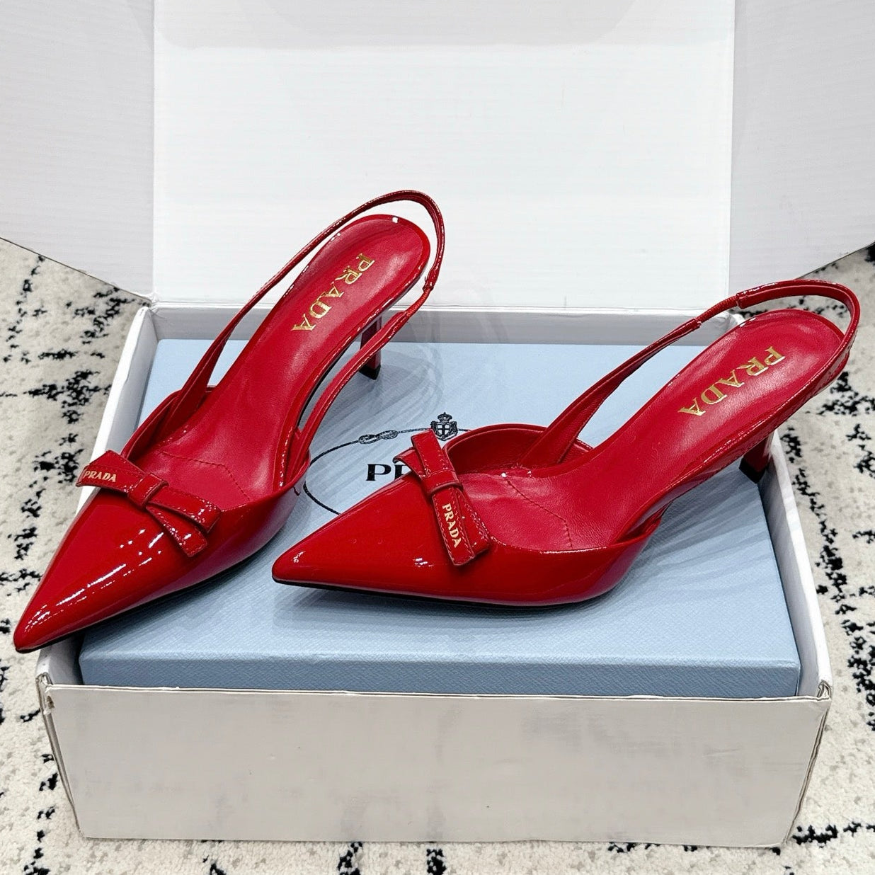 Prada 2026 Bow-Tie Open Sling Back 85mm Cowhide Leather 769840