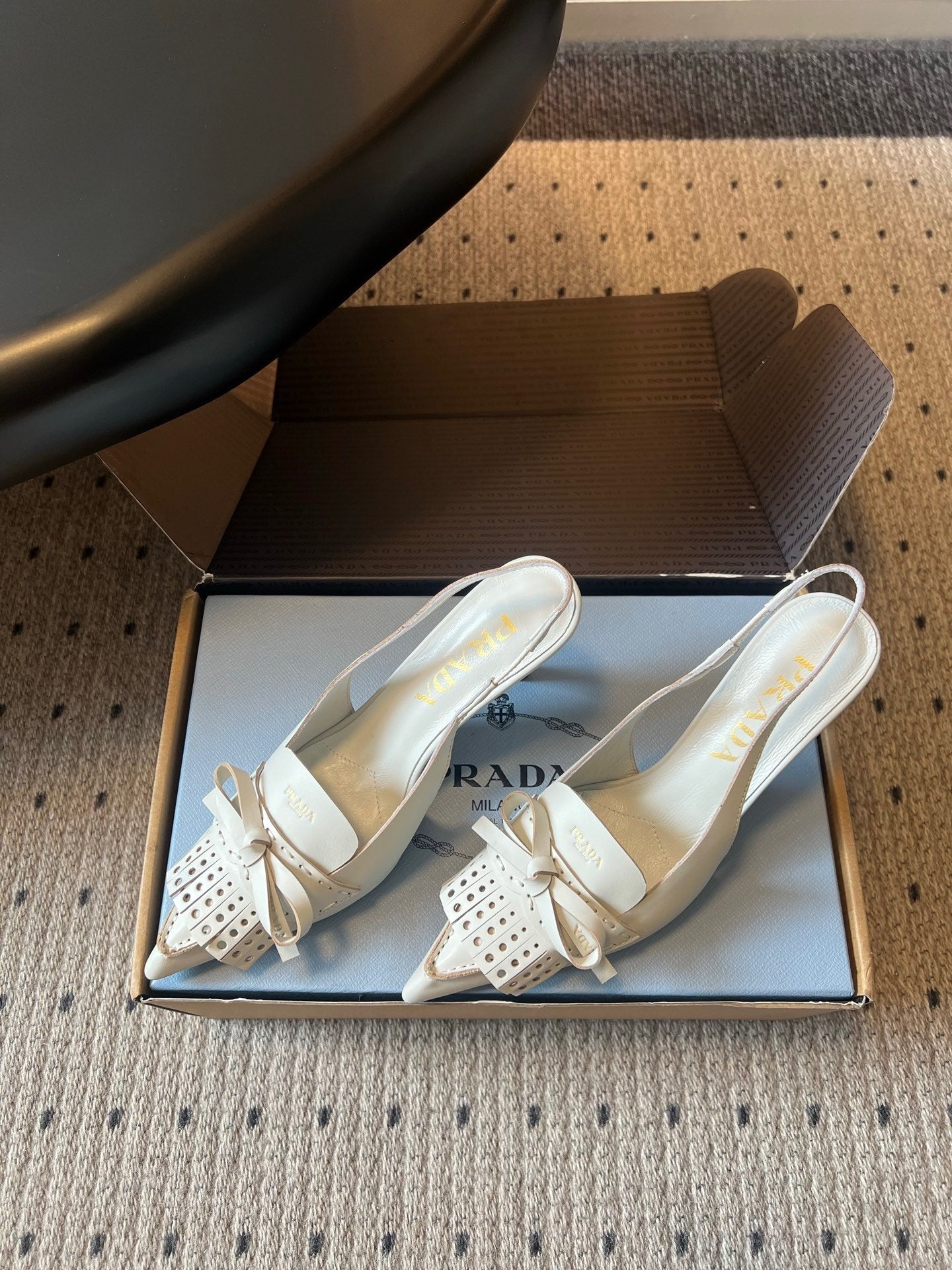 Prada 2026 Slingback Pumps 85mm Bow Cowhide 787482