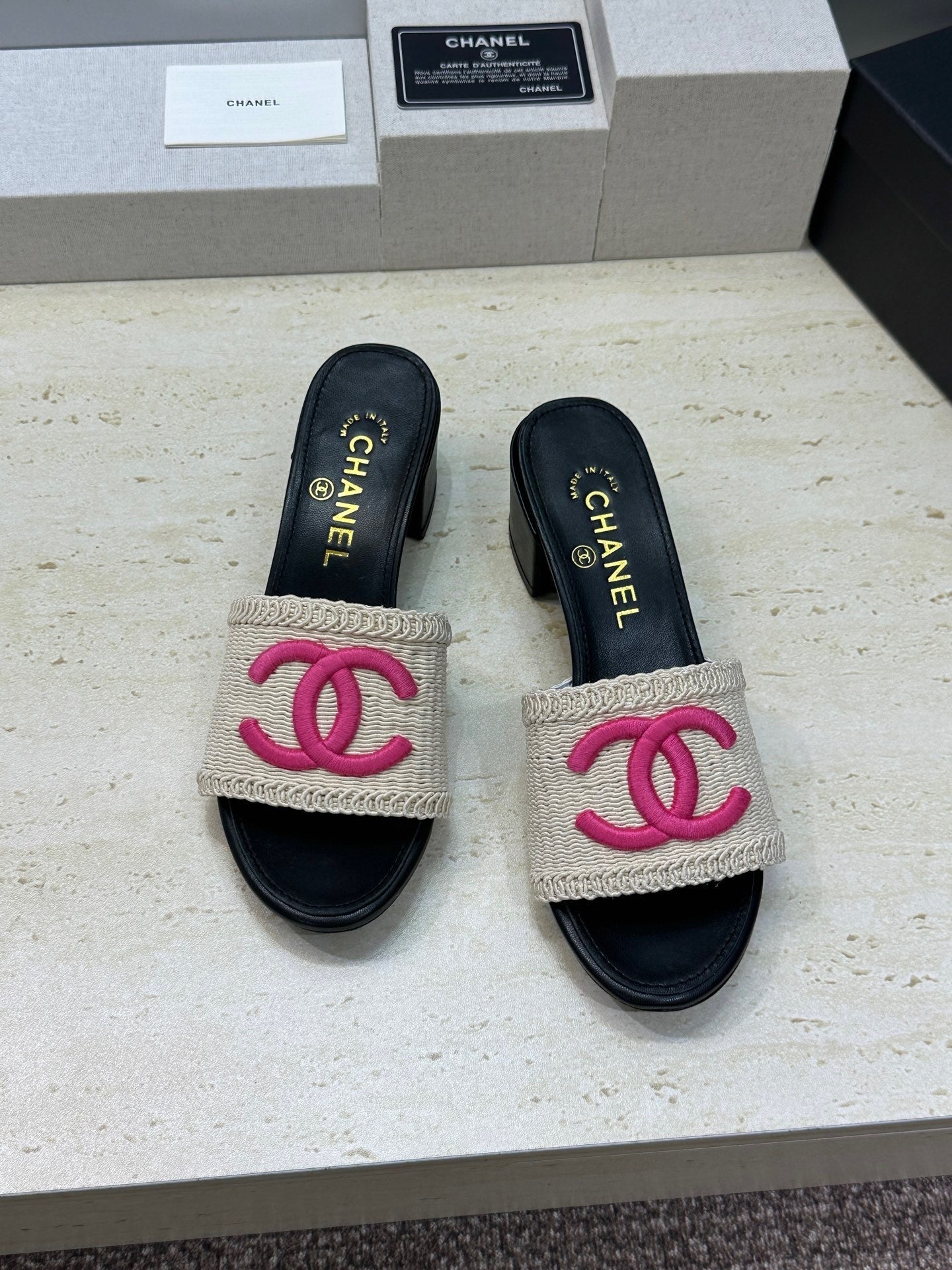 Chanel 2026 Double C Letter Sandals Woven Leather 787177