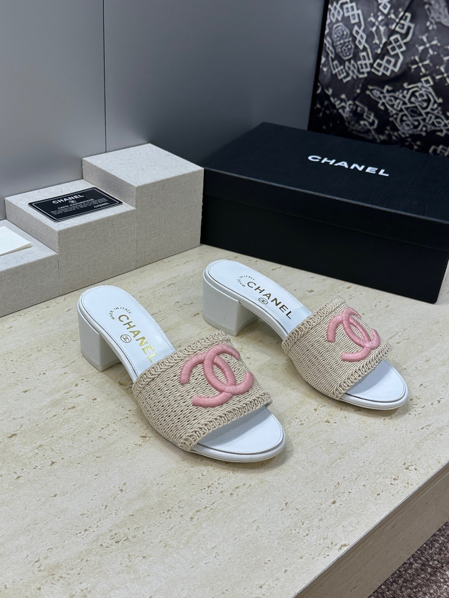 Chanel 2026 Double C Letter Sandals Woven Leather 787177
