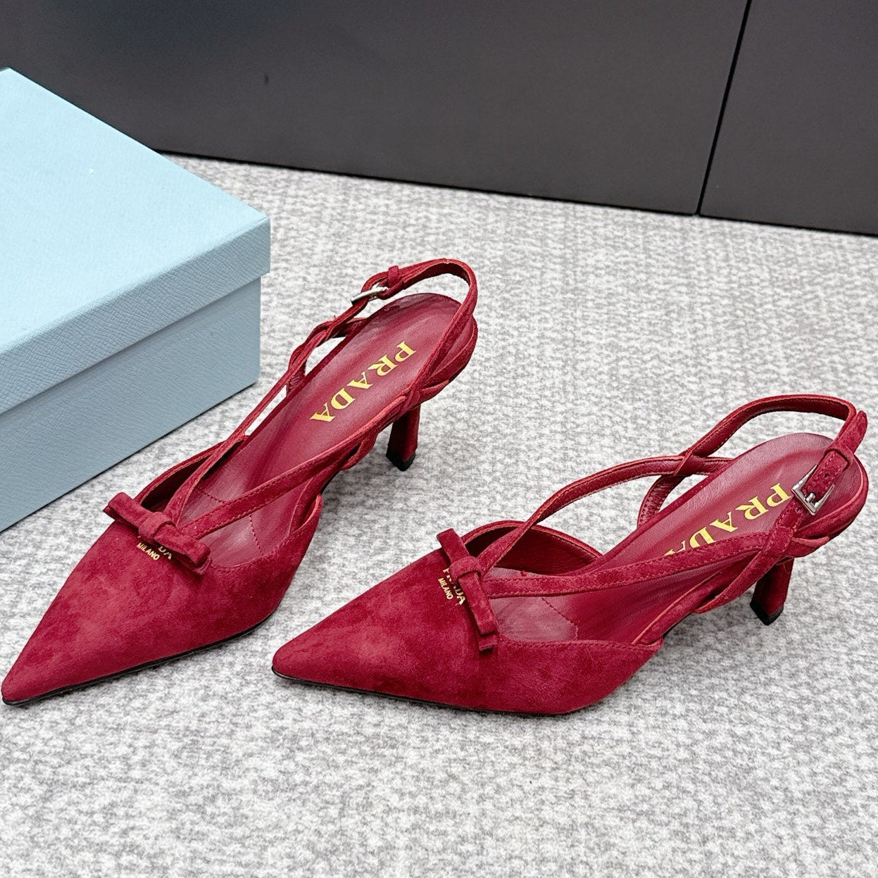 Prada 2026 Slingback 75mm Suede Lambskin 855699