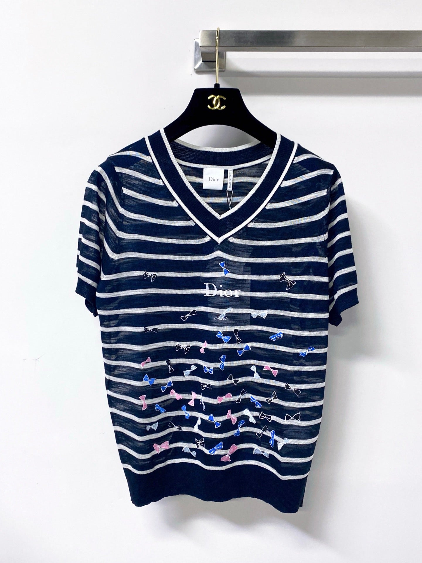 Dior 2026 Striped V-neck Short-Sleeve Shirt Viscosa 487999