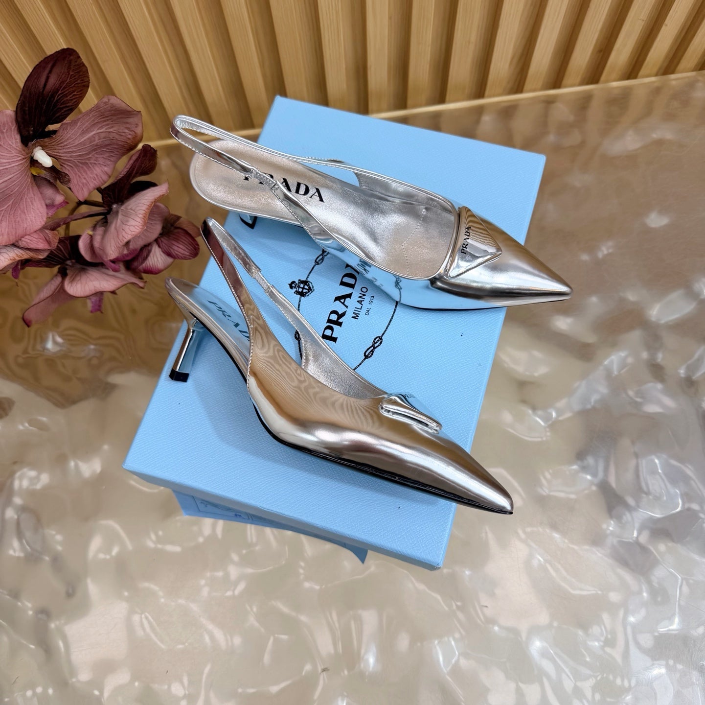 Prada 2026 Slingback Pump 55mm Metallic Leather 854175