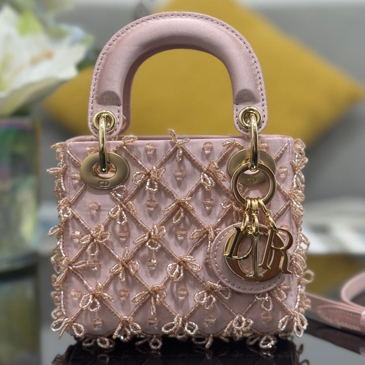 Dior 2026 Embroidered Beaded Bag 12cm Satin Leather 148685