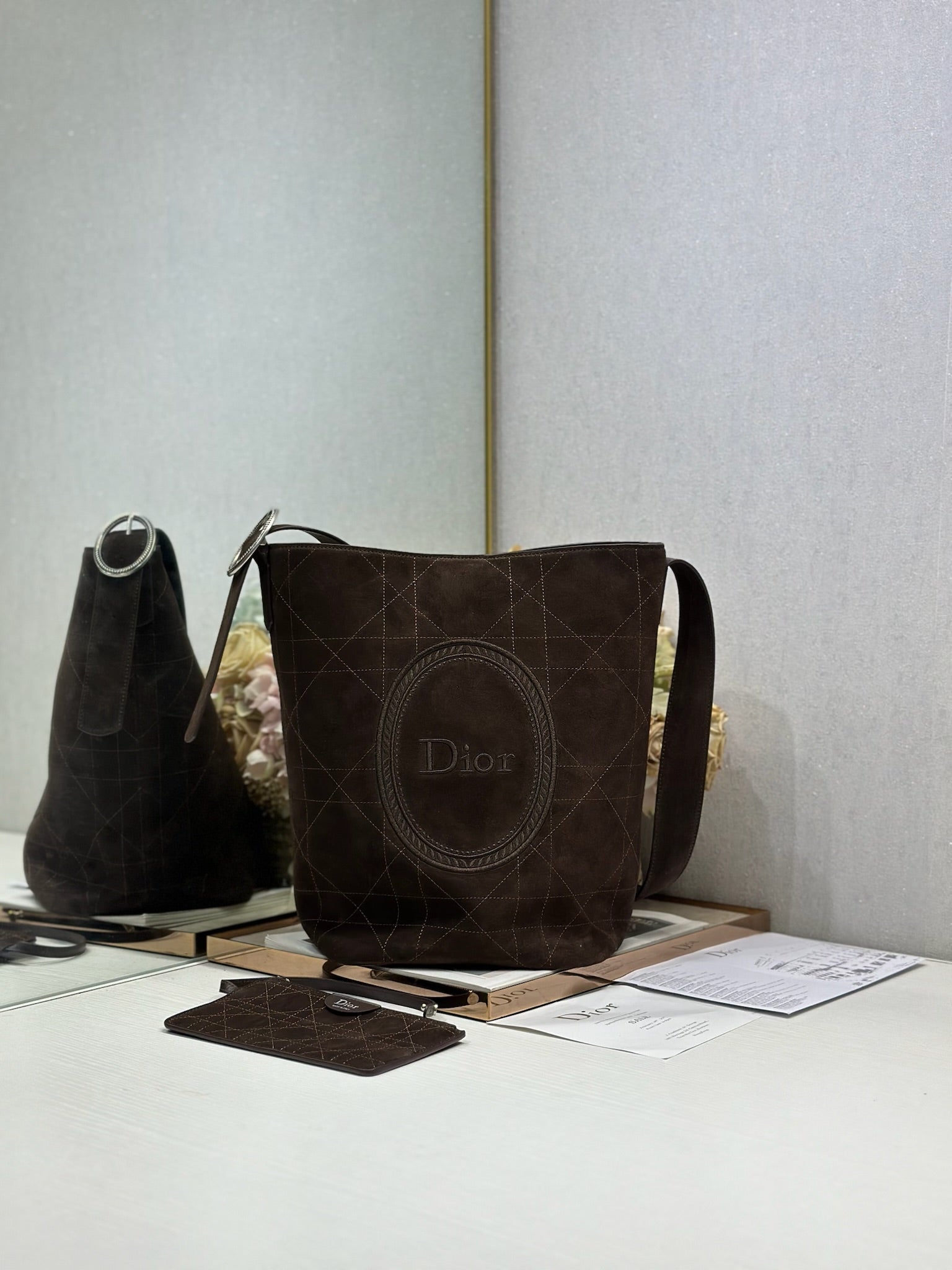Dior 2026 Medaillon Bucket Bag Suede and Leather 159057