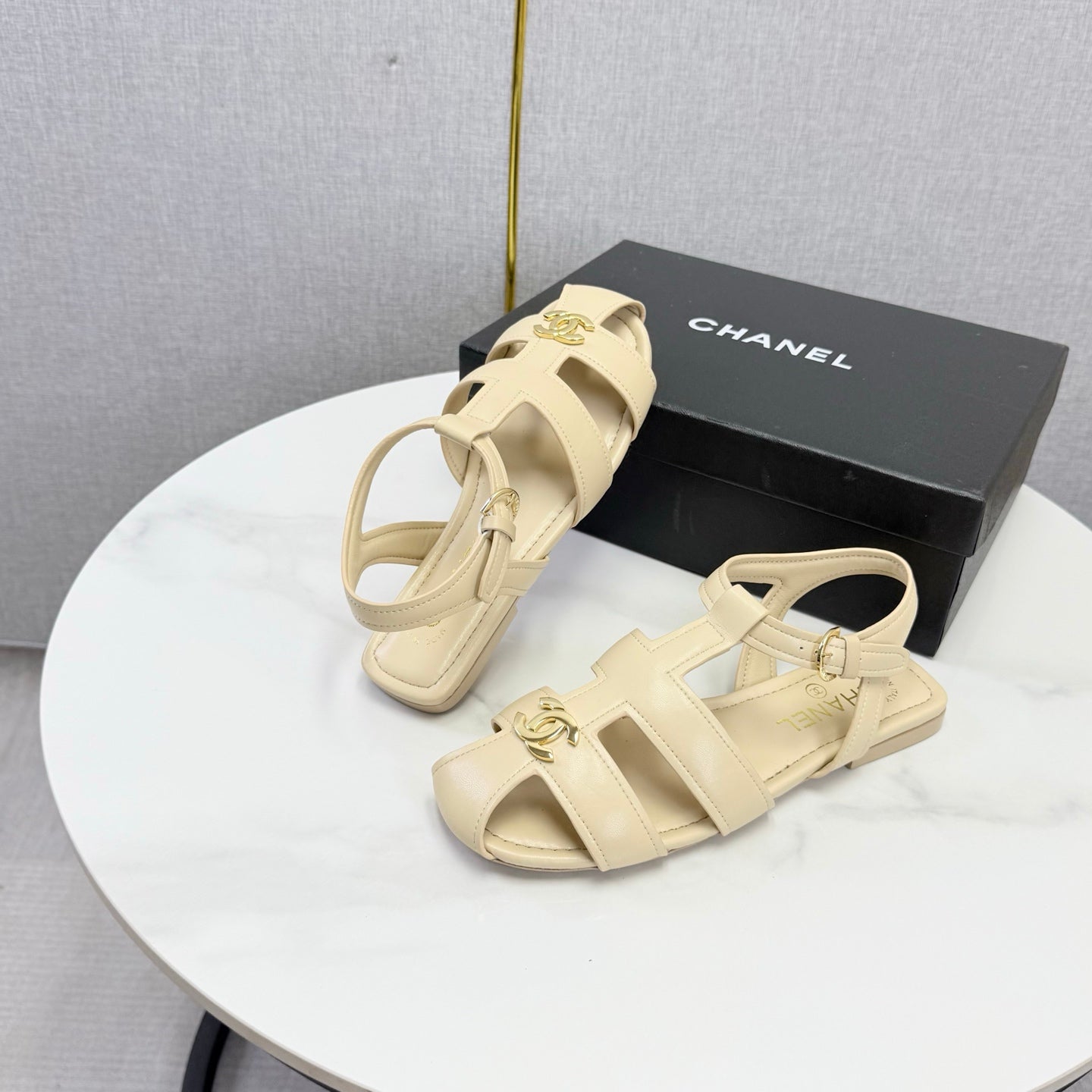 Chanel 2026 Double C Cutout Roman Flat Sandal Sheepskin 904596