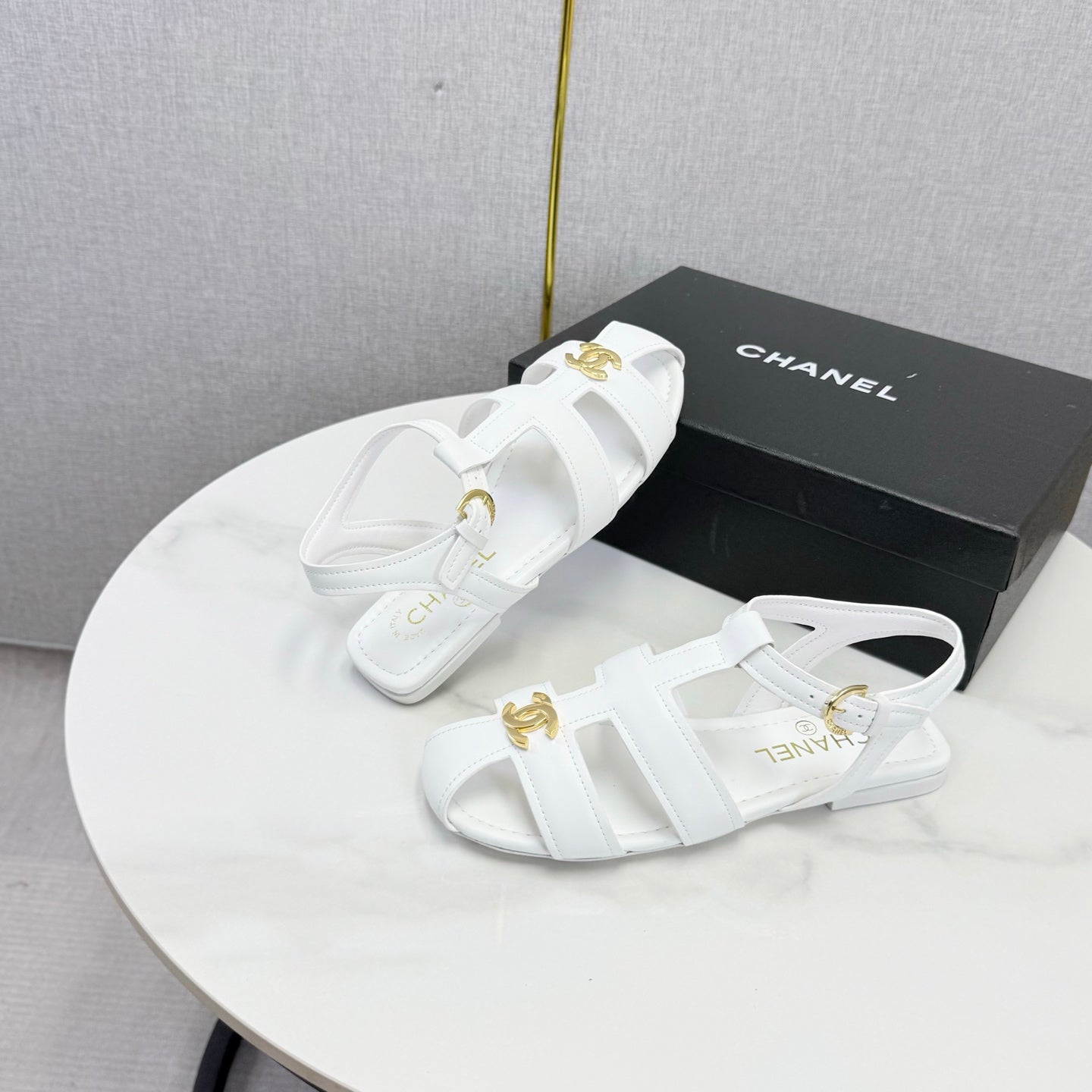 Chanel 2026 Double C Cutout Roman Flat Sandal Sheepskin 904596