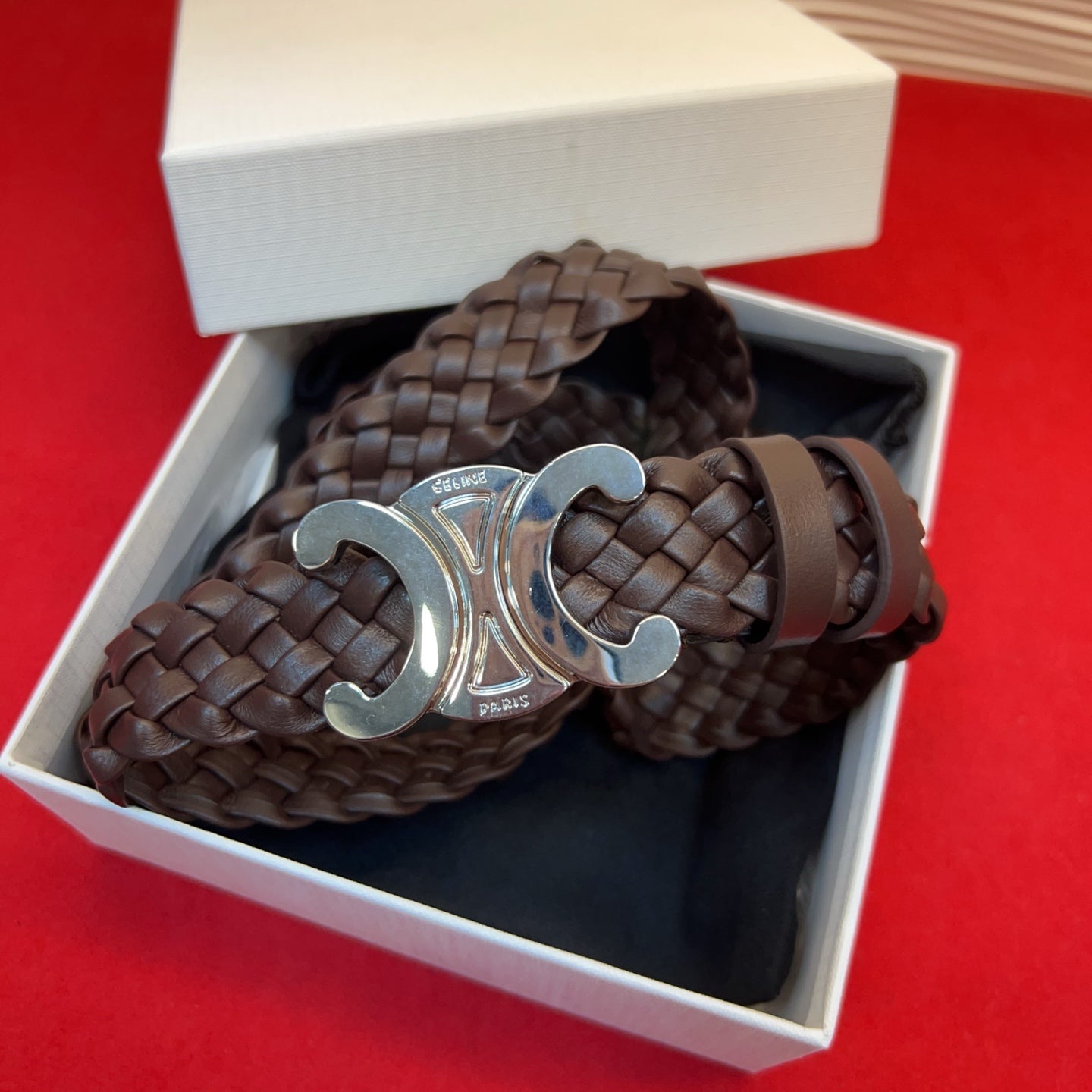 Celine 2026 Arc de Triomphe Belt 3.0cm Braided Leather