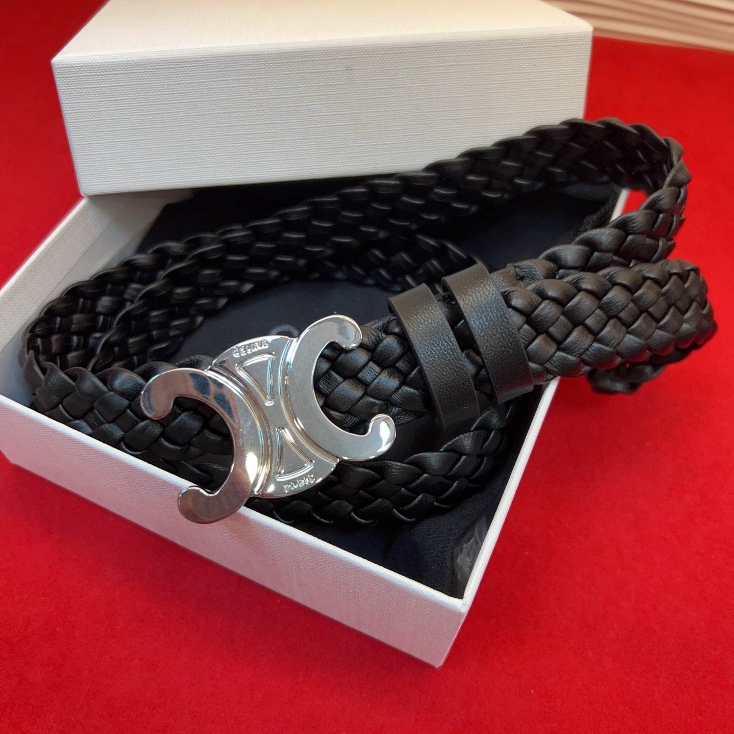 Celine 2026 Arc de Triomphe Belt 3.0cm Braided Leather