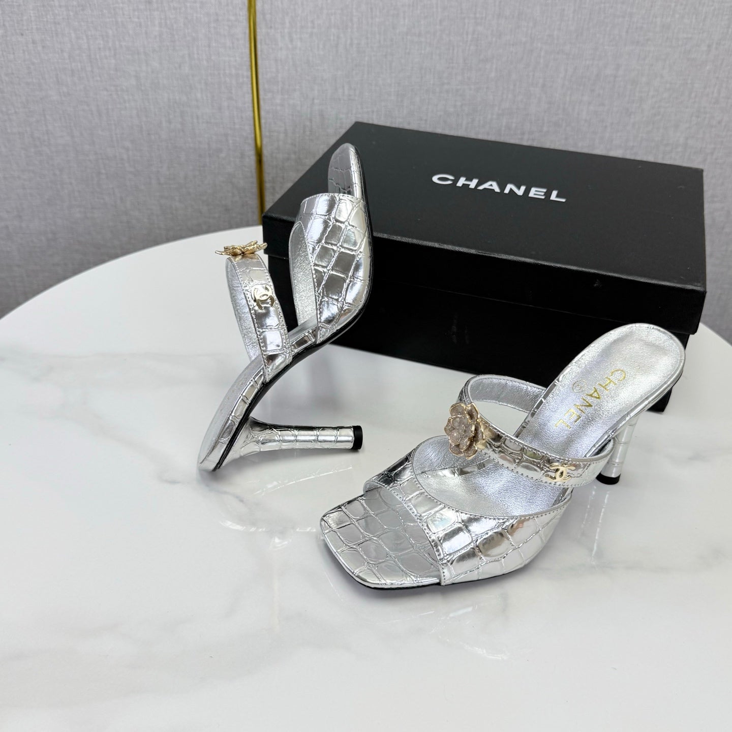 Chanel 2026 Crocodile Embossed Sandal 90mm Leather 904408