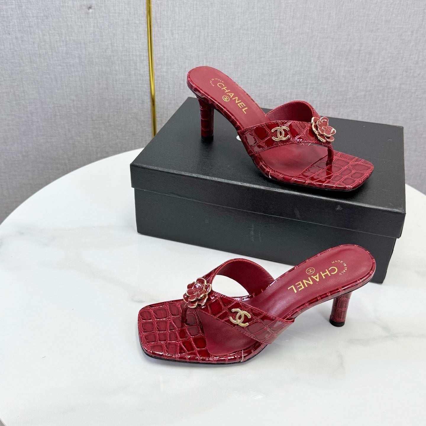 Chanel 2026 Crocodile Embossed Thong Sandal 60mm Leather 904417