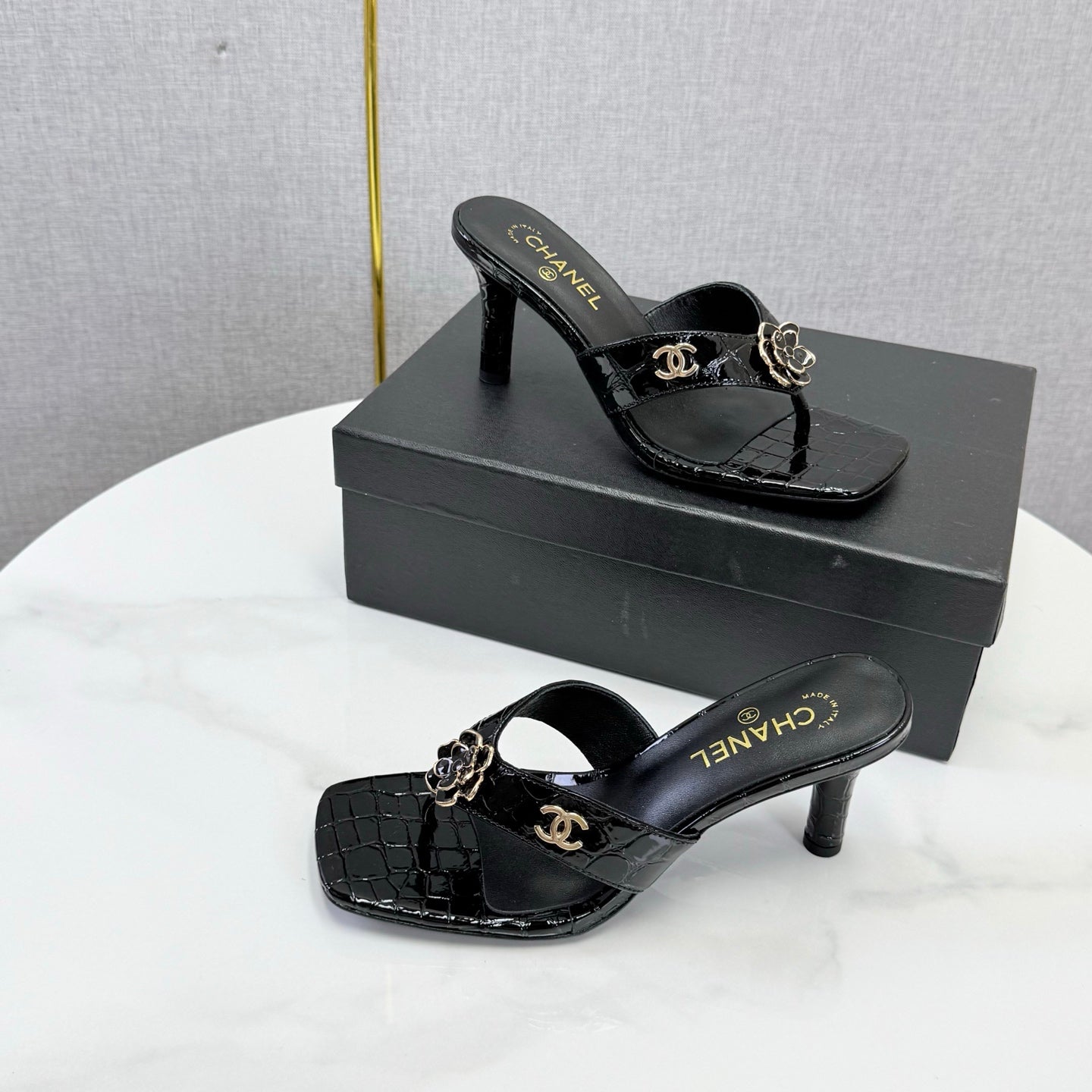 Chanel 2026 Crocodile Embossed Thong Sandal 60mm Leather 904417