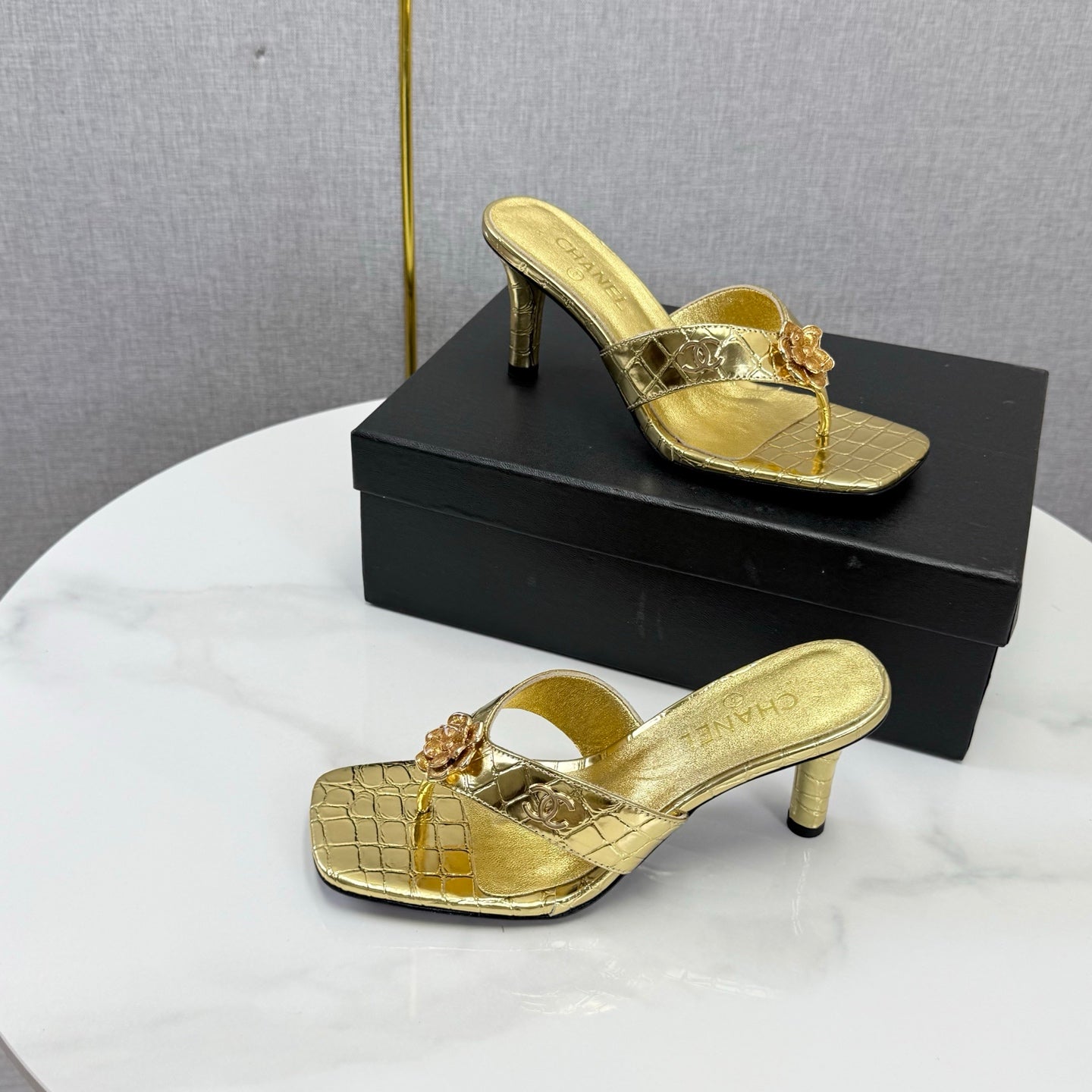 Chanel 2026 Crocodile Embossed Thong Sandal 60mm Leather 904417