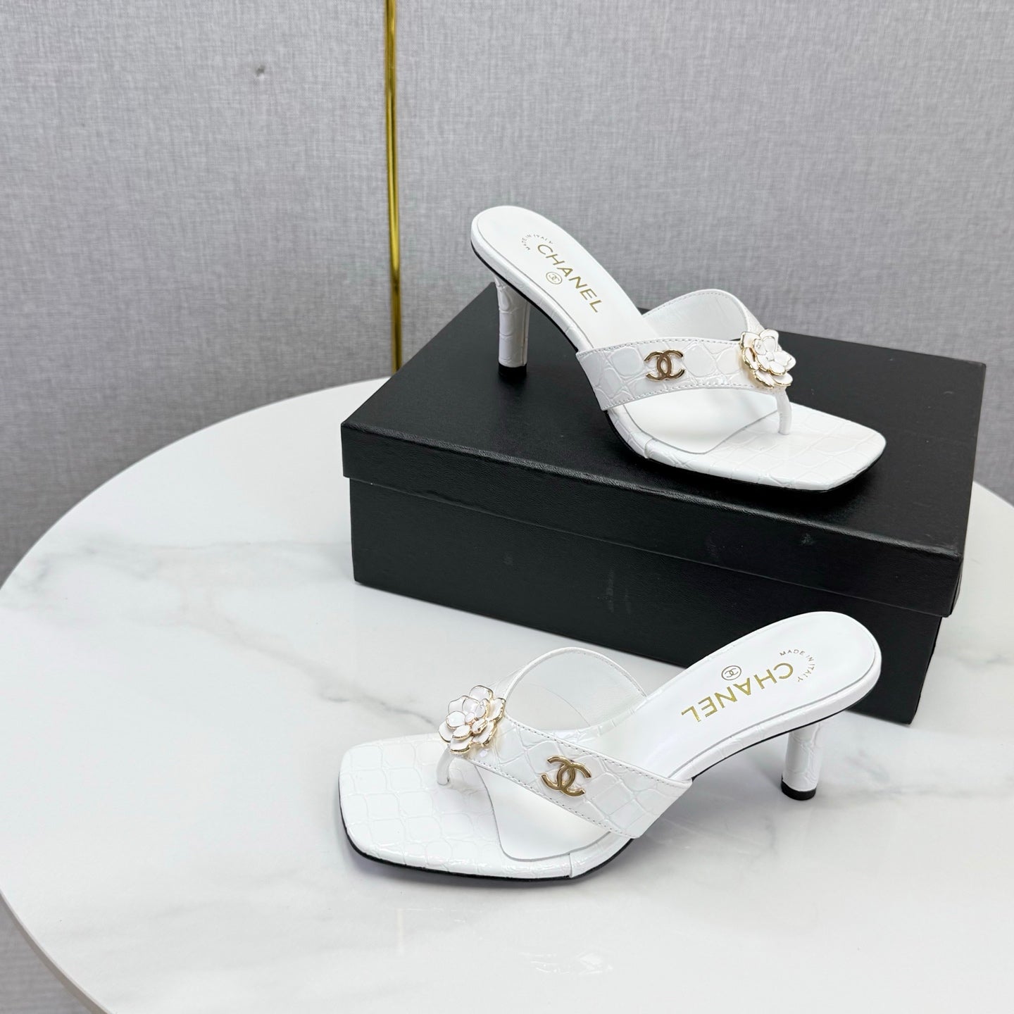Chanel 2026 Crocodile Embossed Thong Sandal 60mm Leather 904417