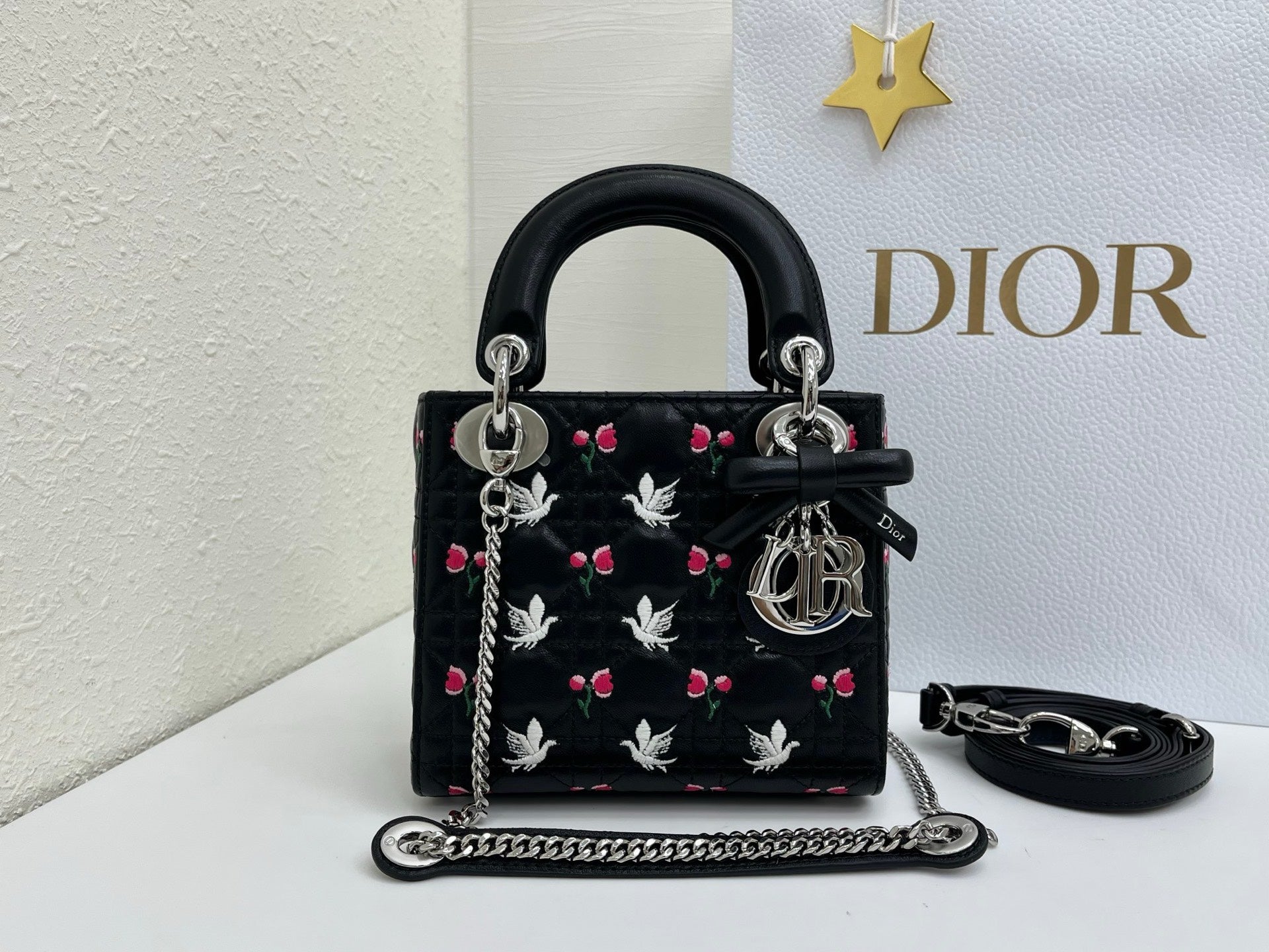 Dior 2026 Bird Rose Design Lady Dior Bag Lambskin