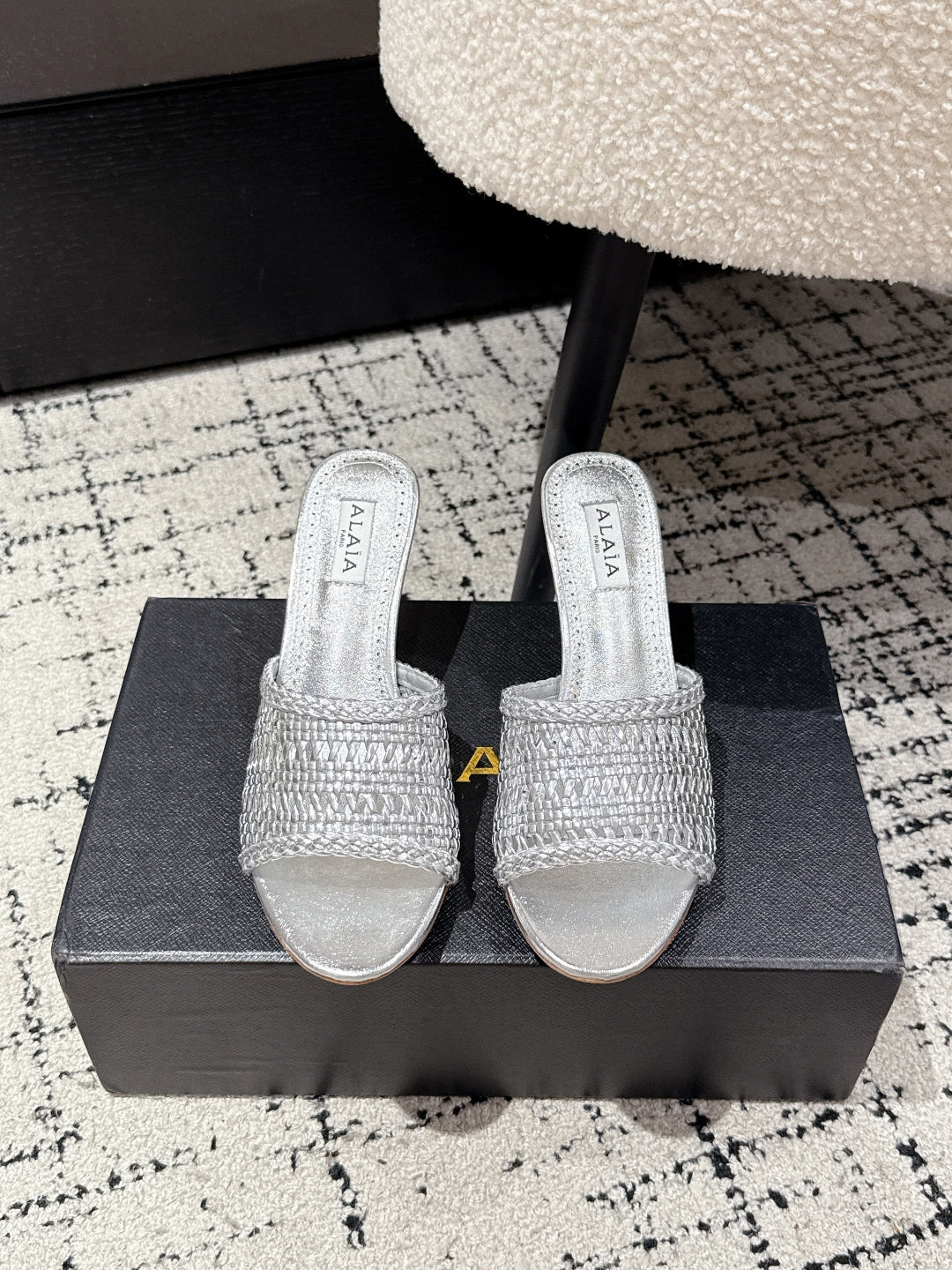 ALAIA  Muller high-heeled metallic sliver woven leather