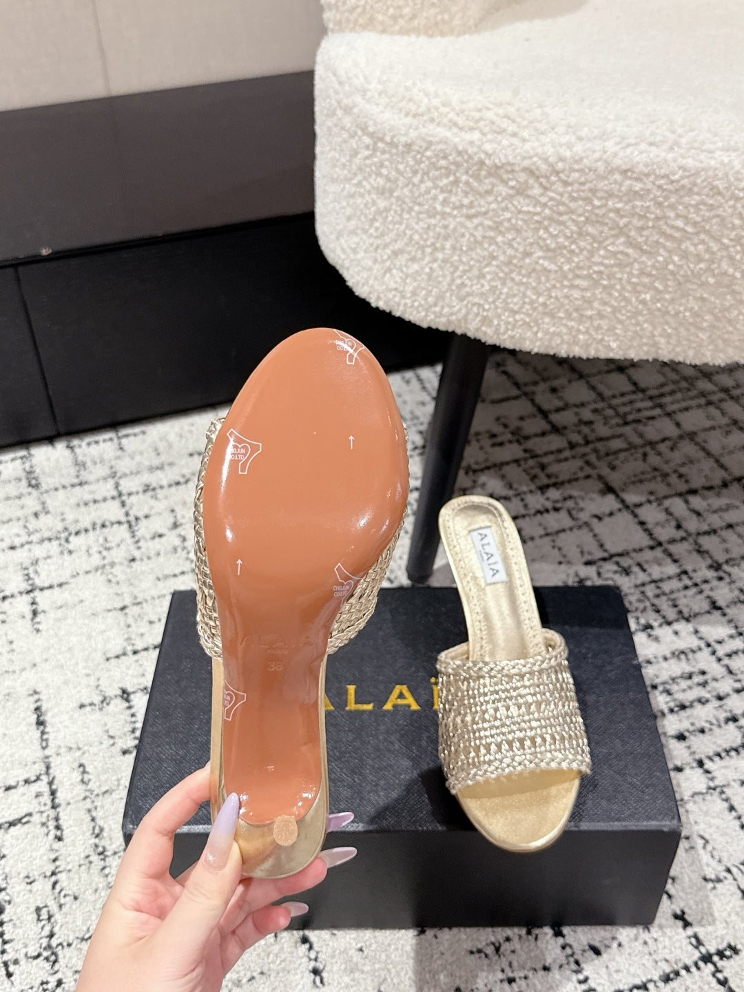 ALAIA  Muller high-heeled metallic gold woven leather