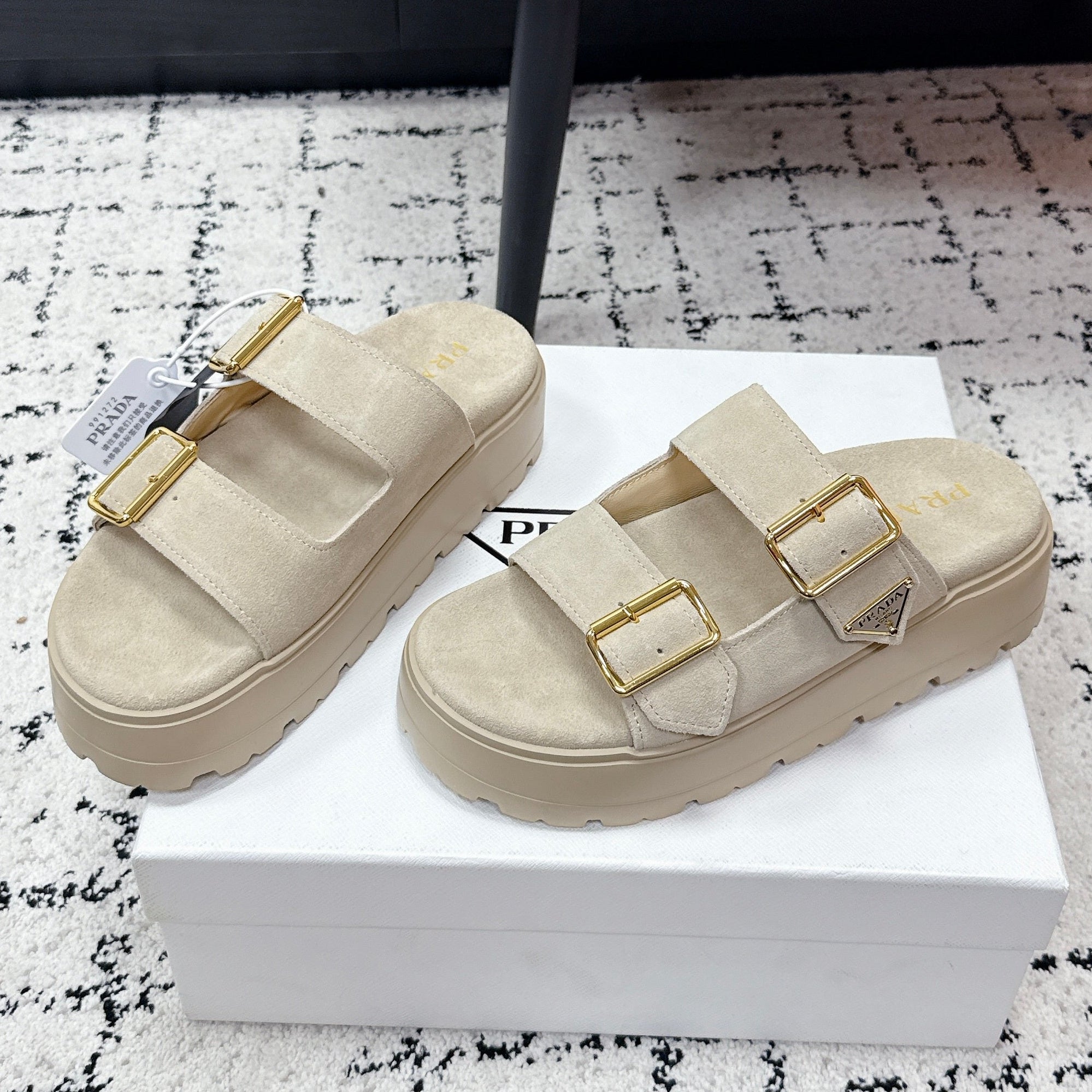 Prada 2026 Fussbett Flatform Slide Sandal 50mm Cow Suede 769815