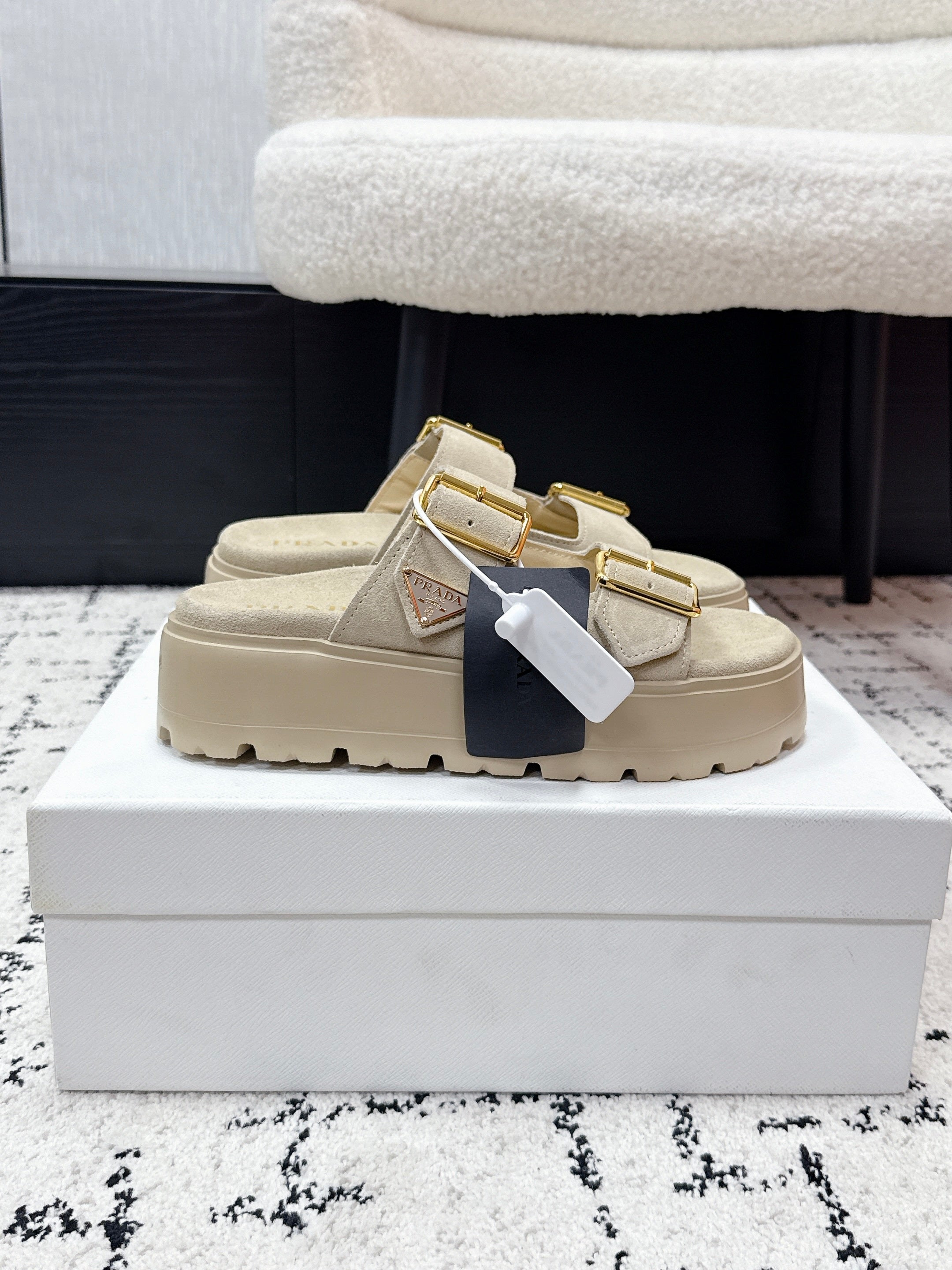 Prada 2026 Fussbett Flatform Slide Sandal 50mm Cow Suede 769815