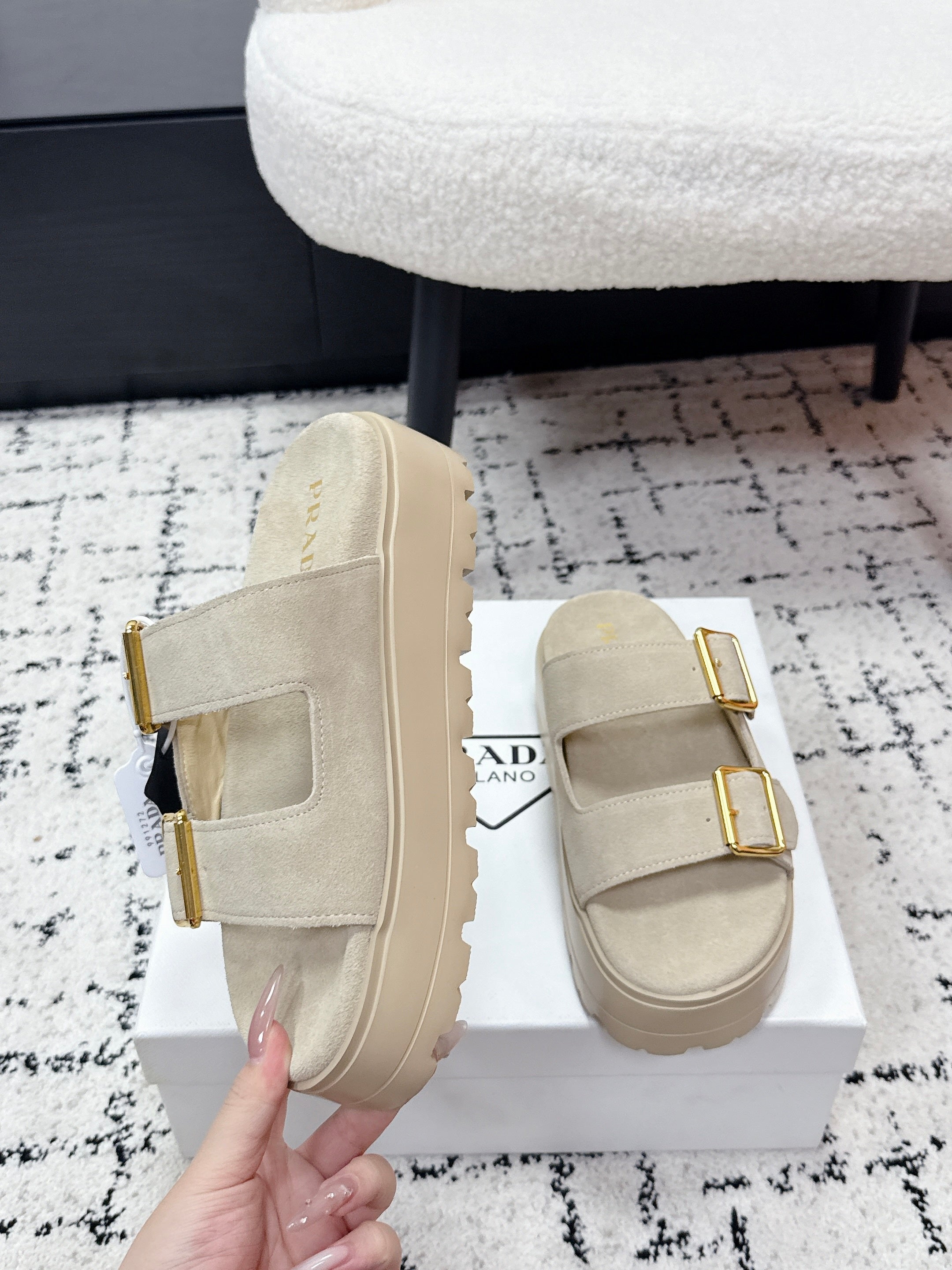 Prada 2026 Fussbett Flatform Slide Sandal 50mm Cow Suede 769815