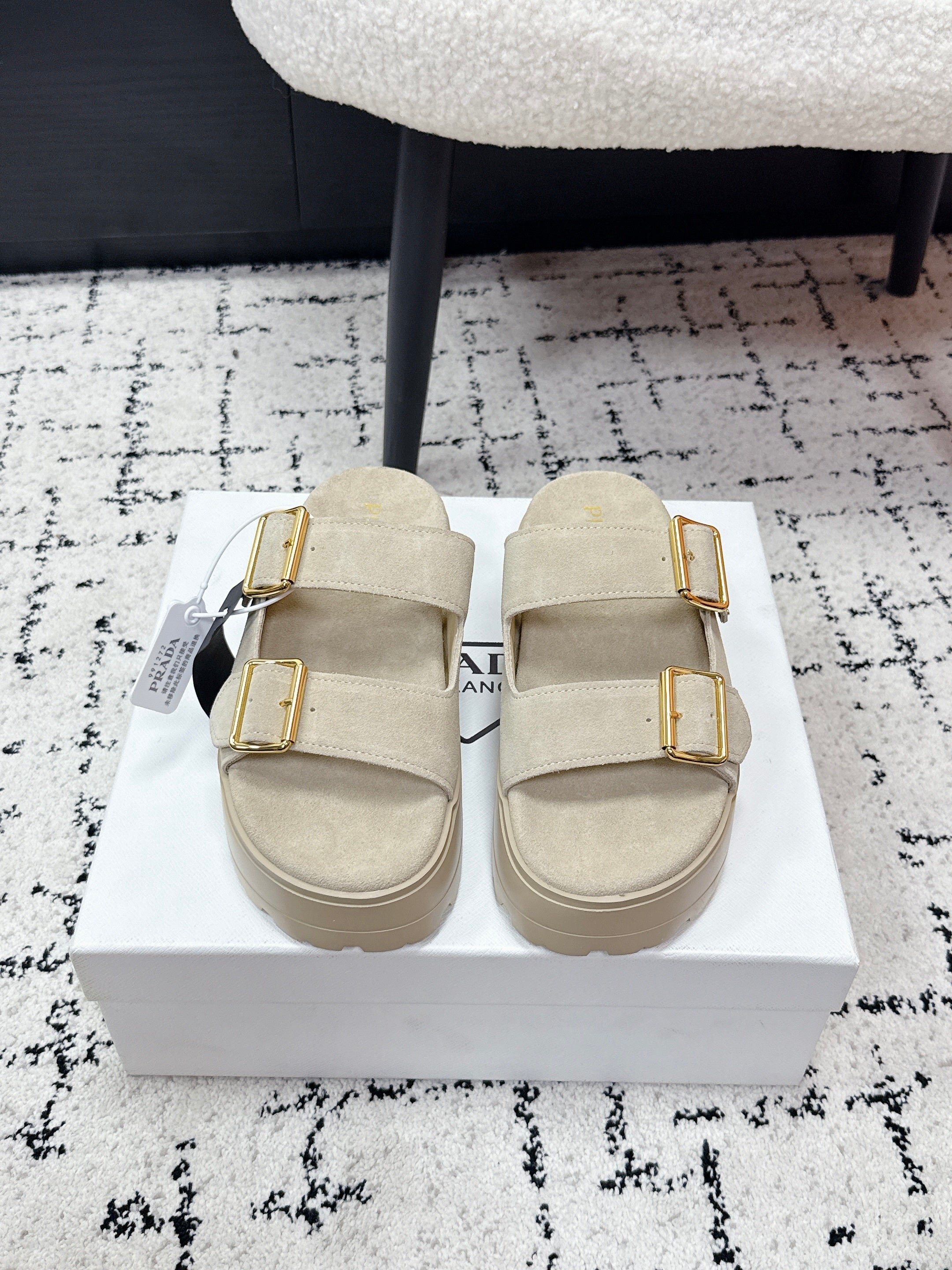 Prada 2026 Fussbett Flatform Slide Sandal 50mm Cow Suede 769815